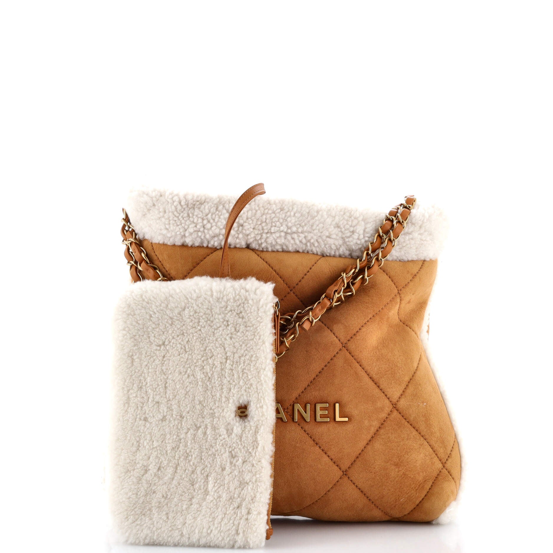 22 Chain Hobo Quilted Suede and Shearling Small
