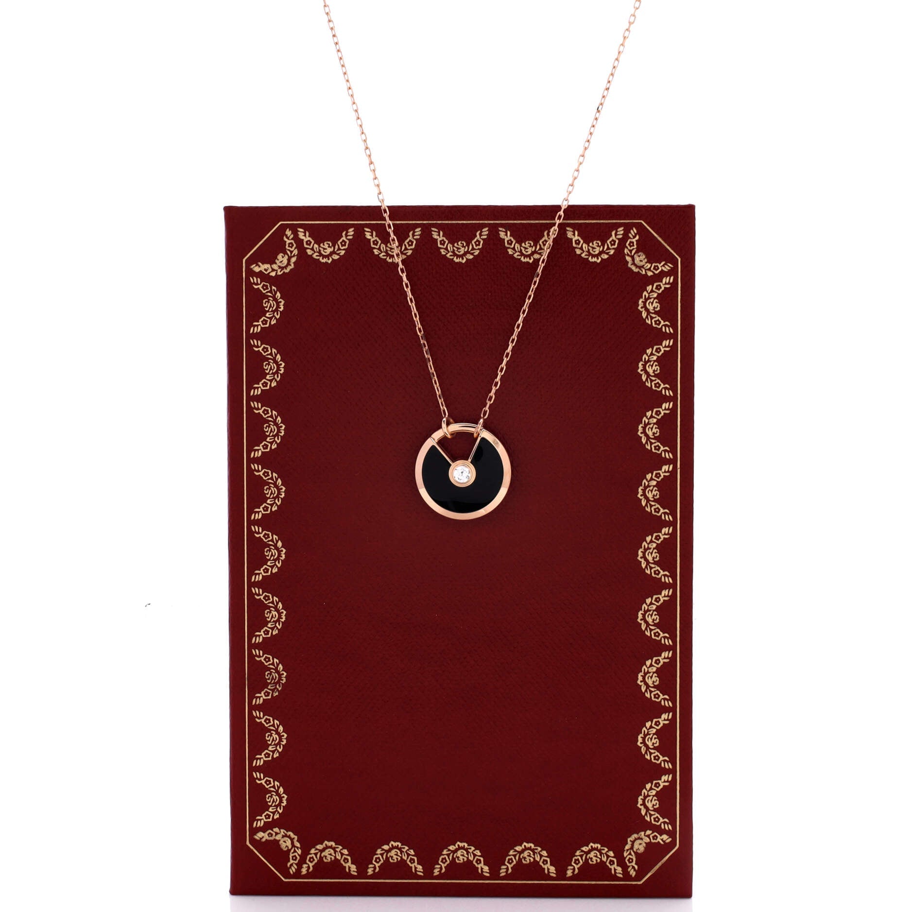 Amulette de Cartier Pendant Necklace 18K Rose Gold with Onyx and Diamond Small