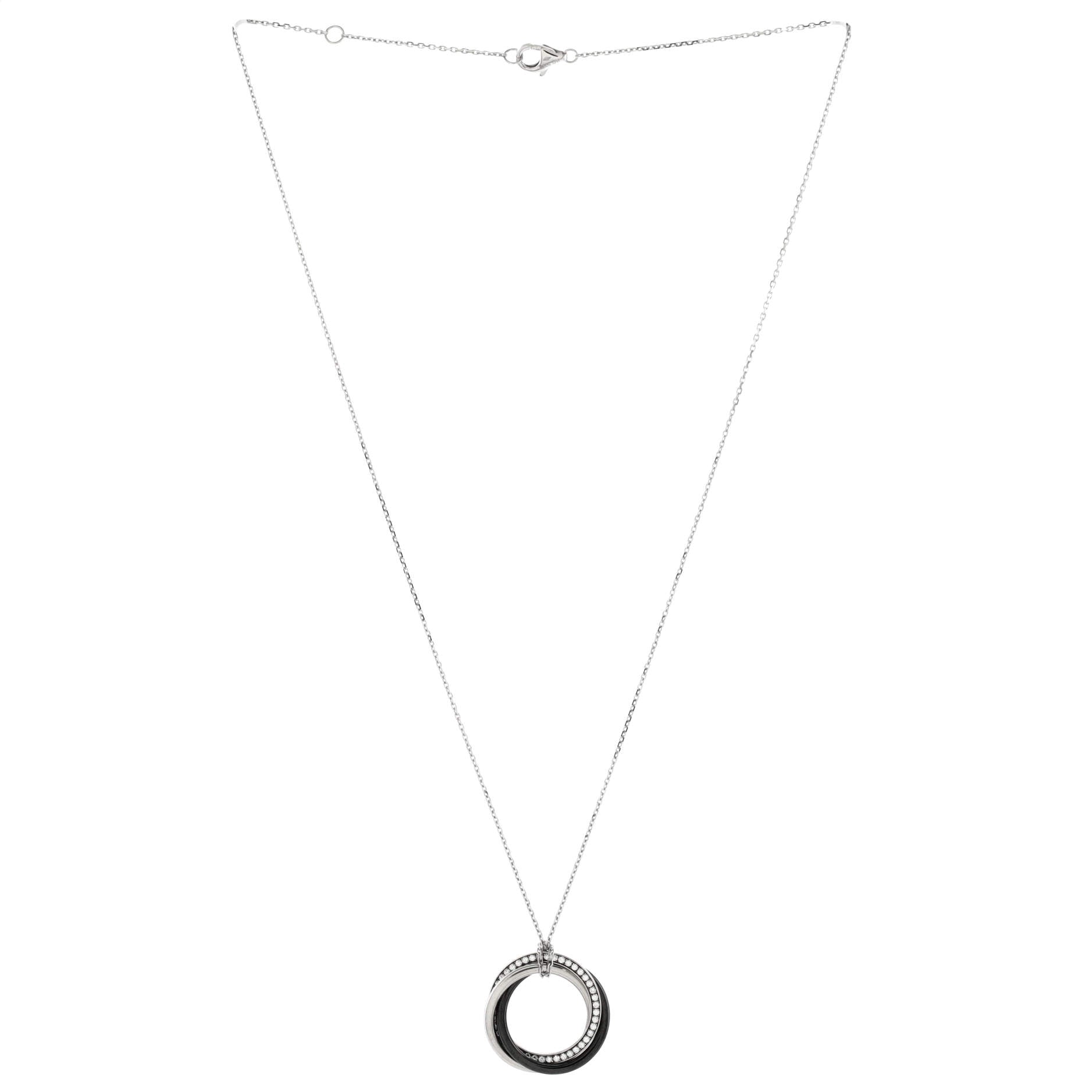 Trinity Pendant Necklace 18K White Gold with Diamonds and Ceramic Small