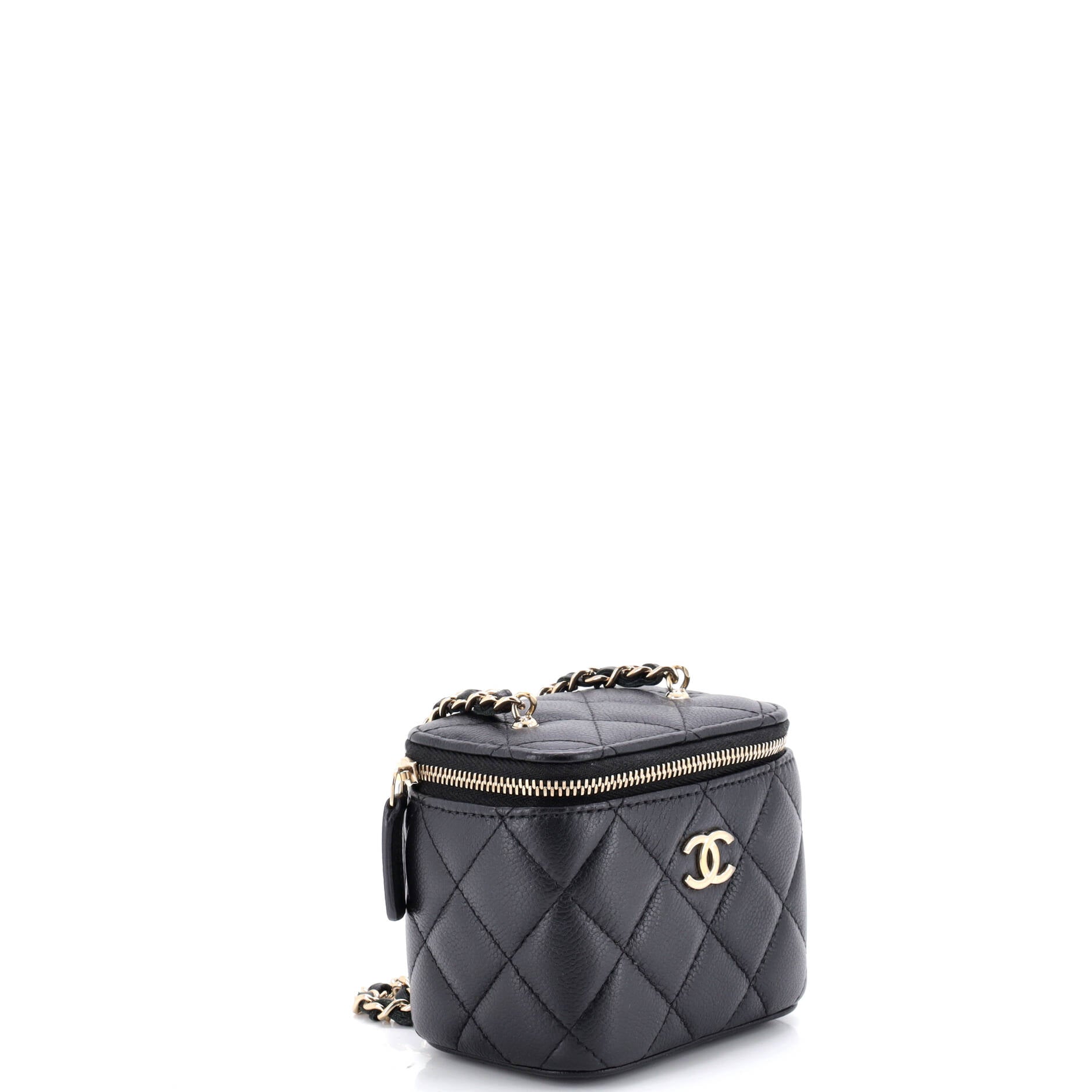 Tiny CC Link Vanity Case with Chain Quilted Caviar Mini