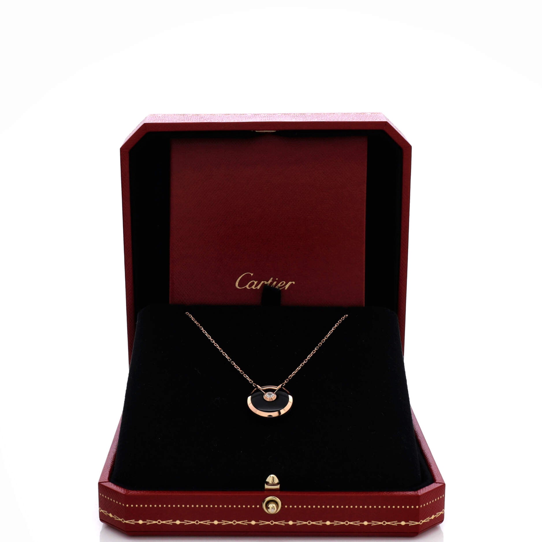 Amulette de Cartier Pendant Necklace 18K Rose Gold with Onyx and Diamond Small
