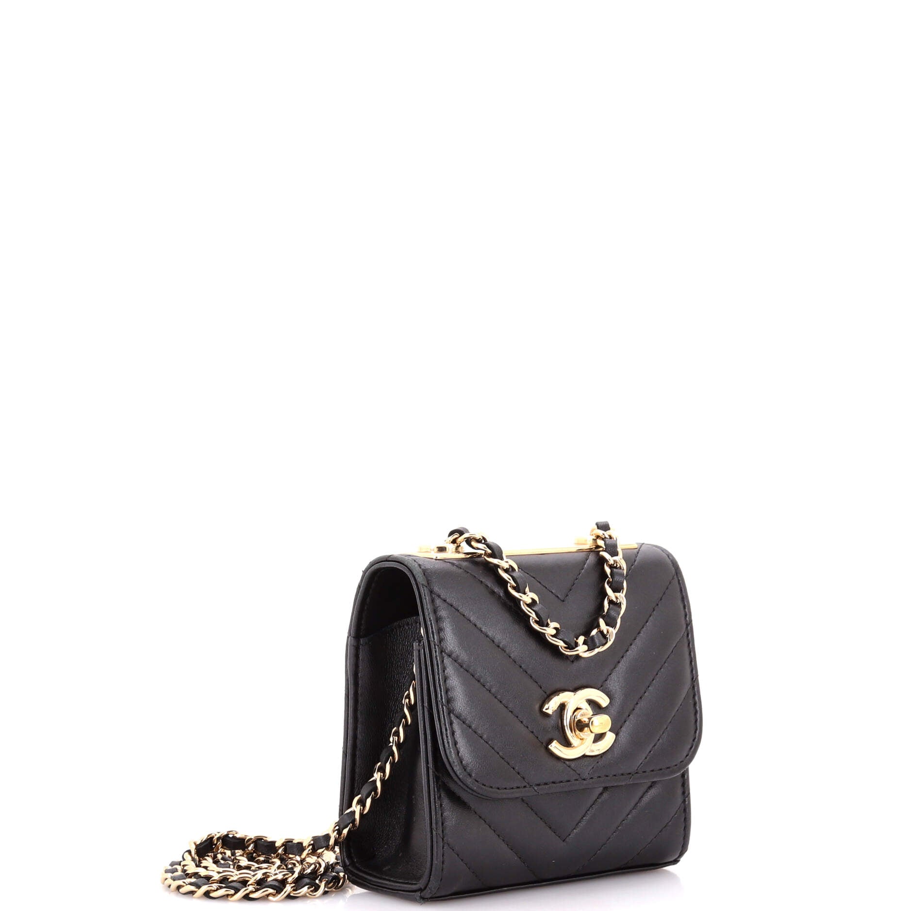 Trendy CC Clutch with Chain Chevron Lambskin Small