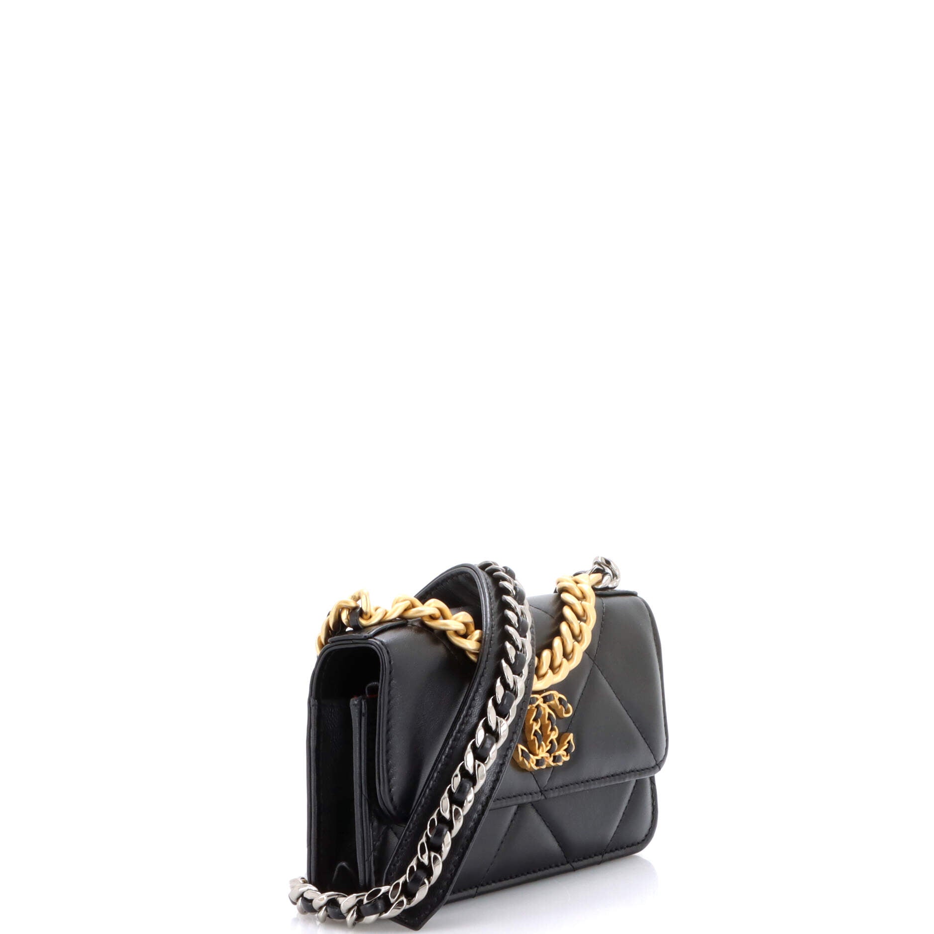19 Flap Phone Holder with Chain Quilted Lambskin