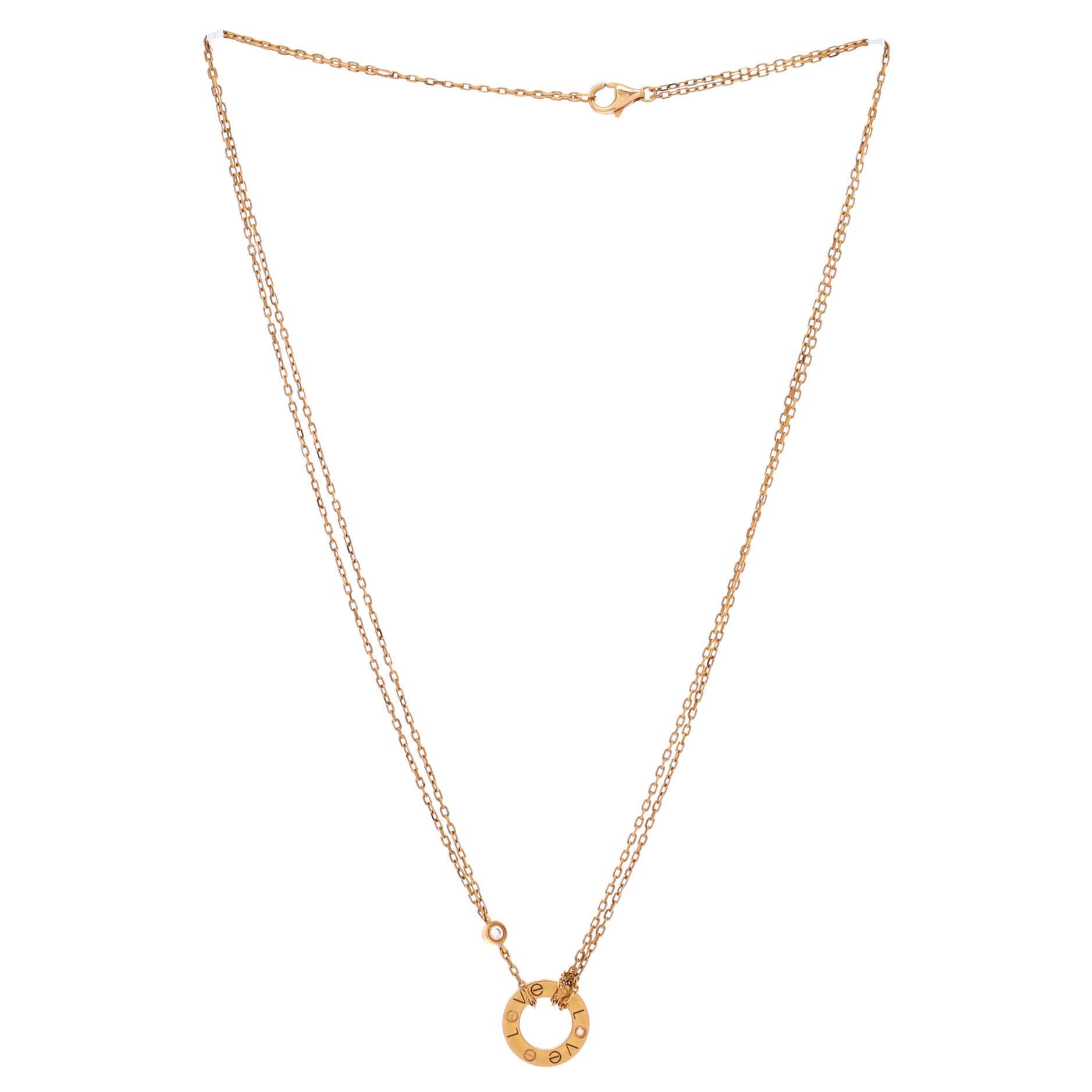 2 Diamonds Love Pendant Necklace 18K Rose Gold and Diamonds