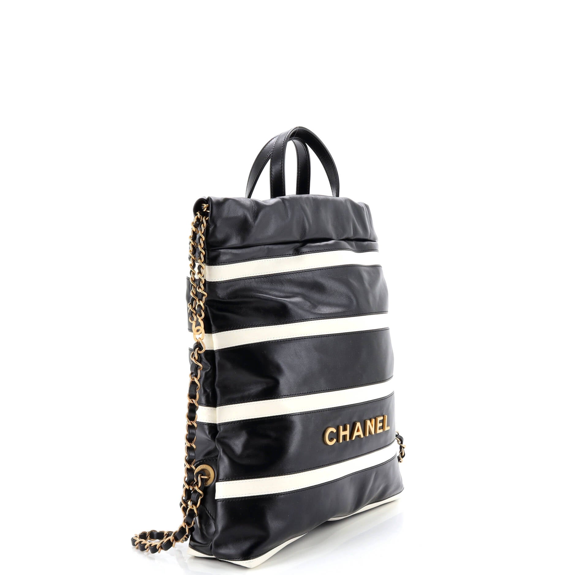 22 Chain Backpack Striped Shiny Calfskin Medium