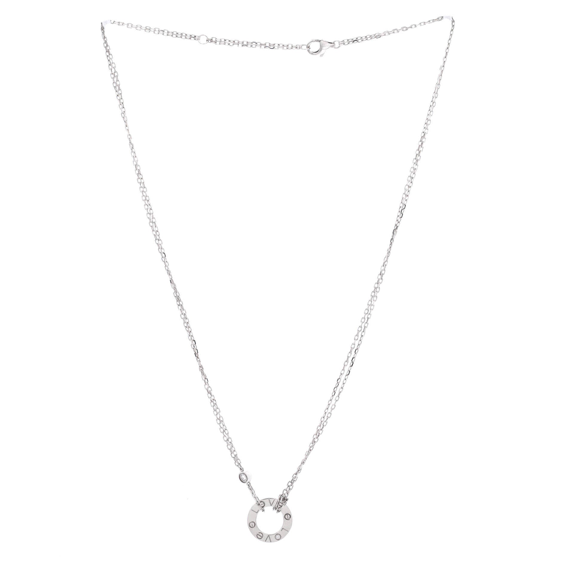 2 Diamonds Love Pendant Necklace 18K White Gold with Diamonds