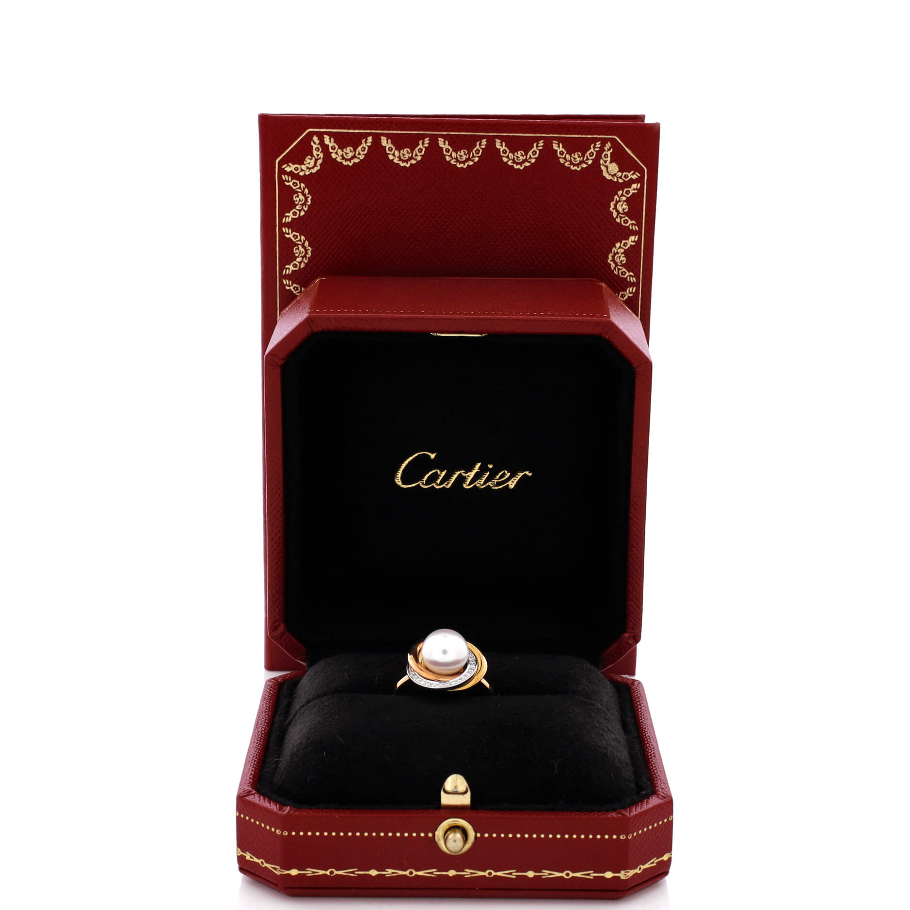 Trinity Pearl Ring 18K Tricolor Gold with Pearl and Diamonds 14mm