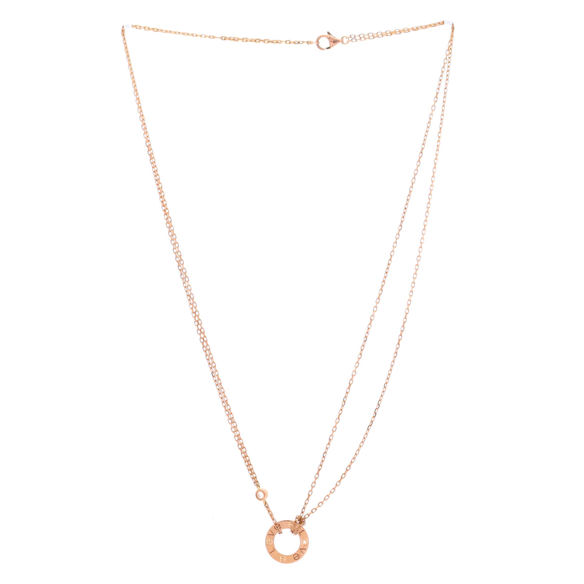 2 Diamonds Love Pendant Necklace 18K Rose Gold and Diamonds
