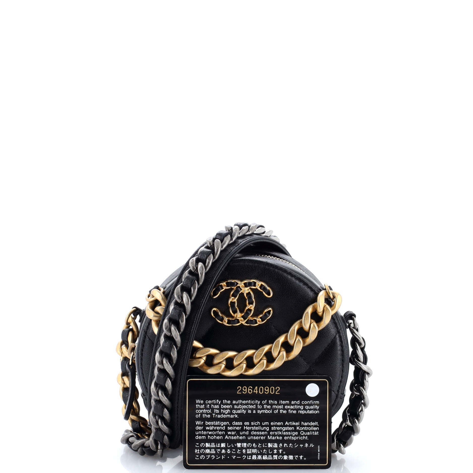 19 Round Clutch with Chain Quilted Leather