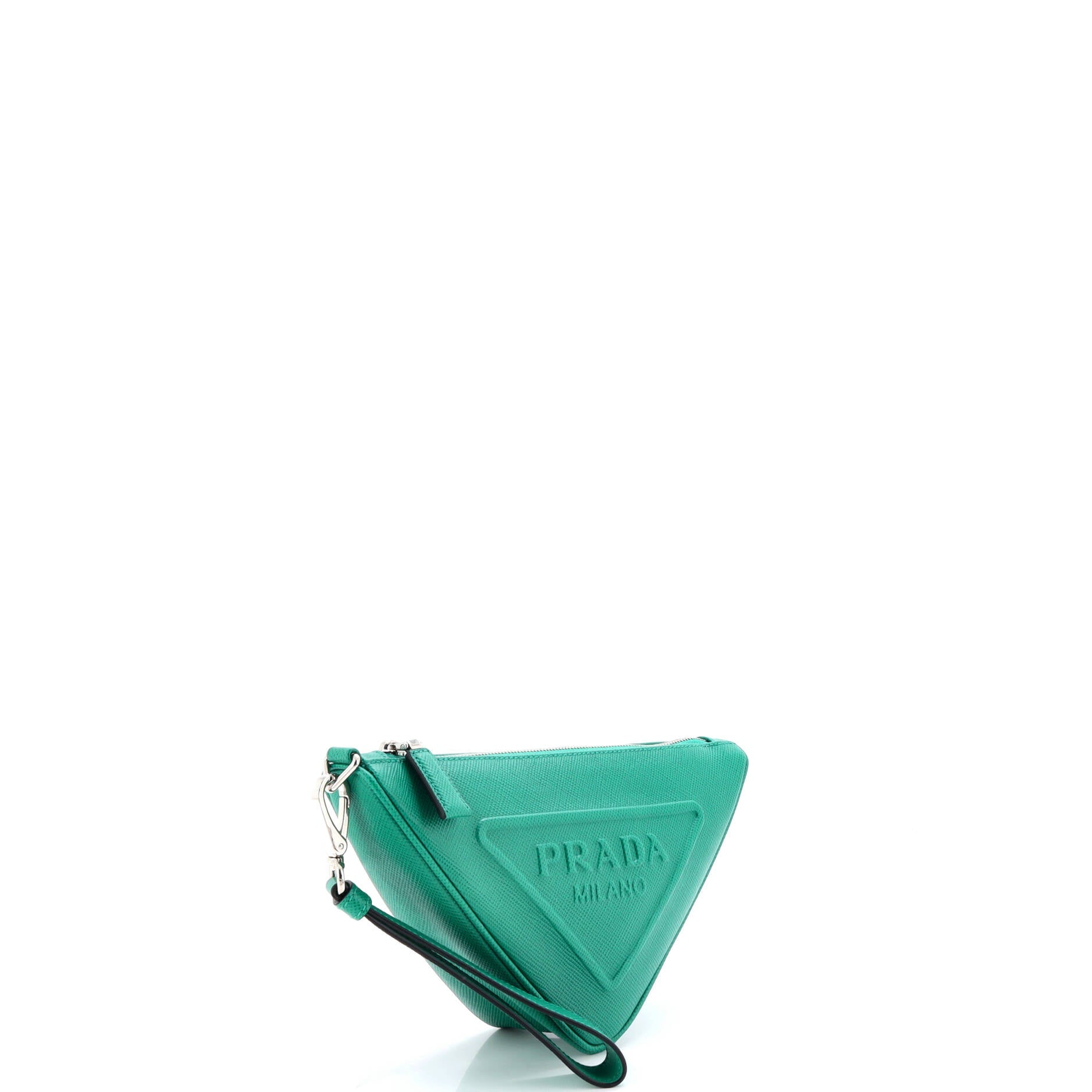 Triangle Logo Wristlet Pouch Embossed Saffiano Leather Mini