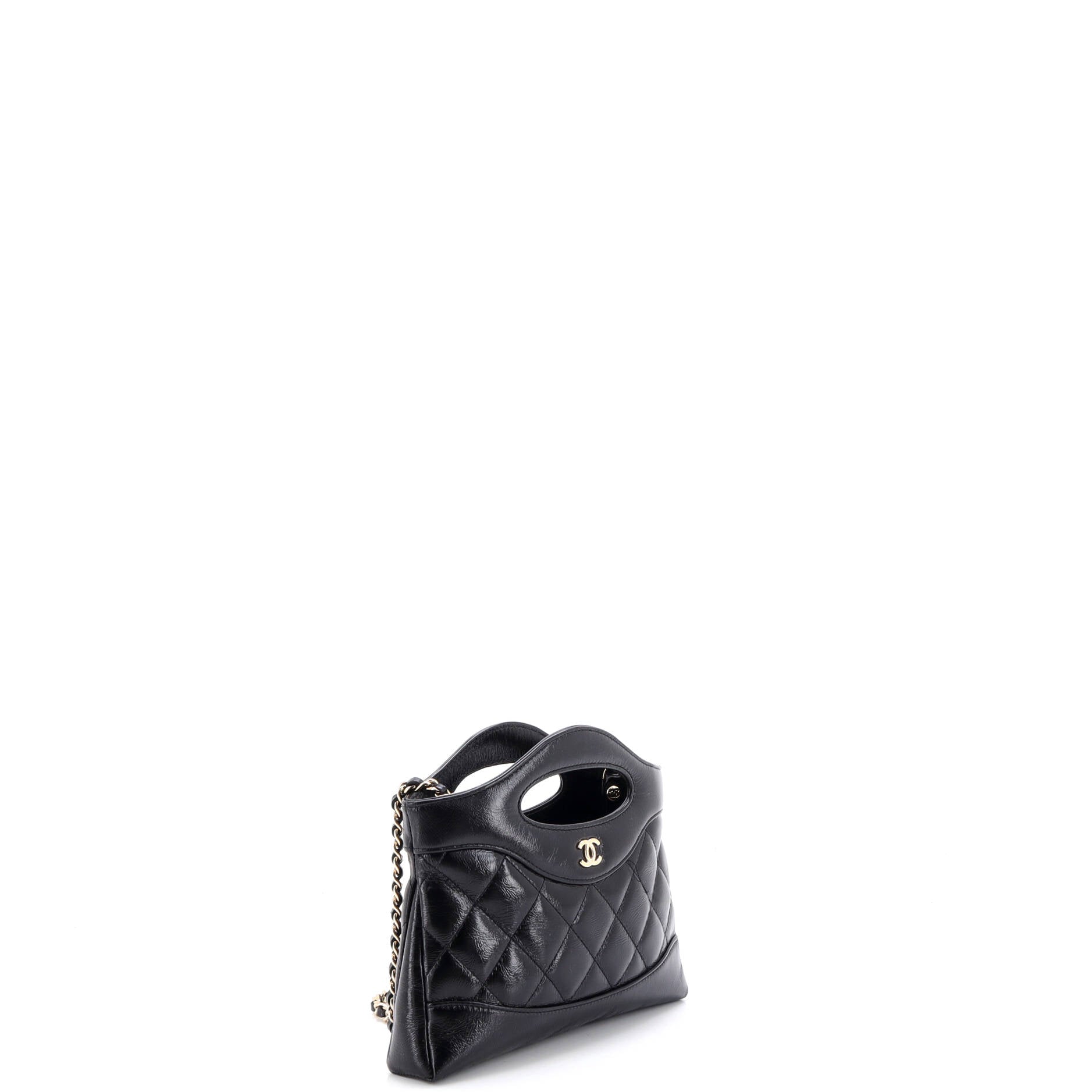 31 Shopping Bag Clutch with Chain Quilted Shiny Crumpled Calfskin Small