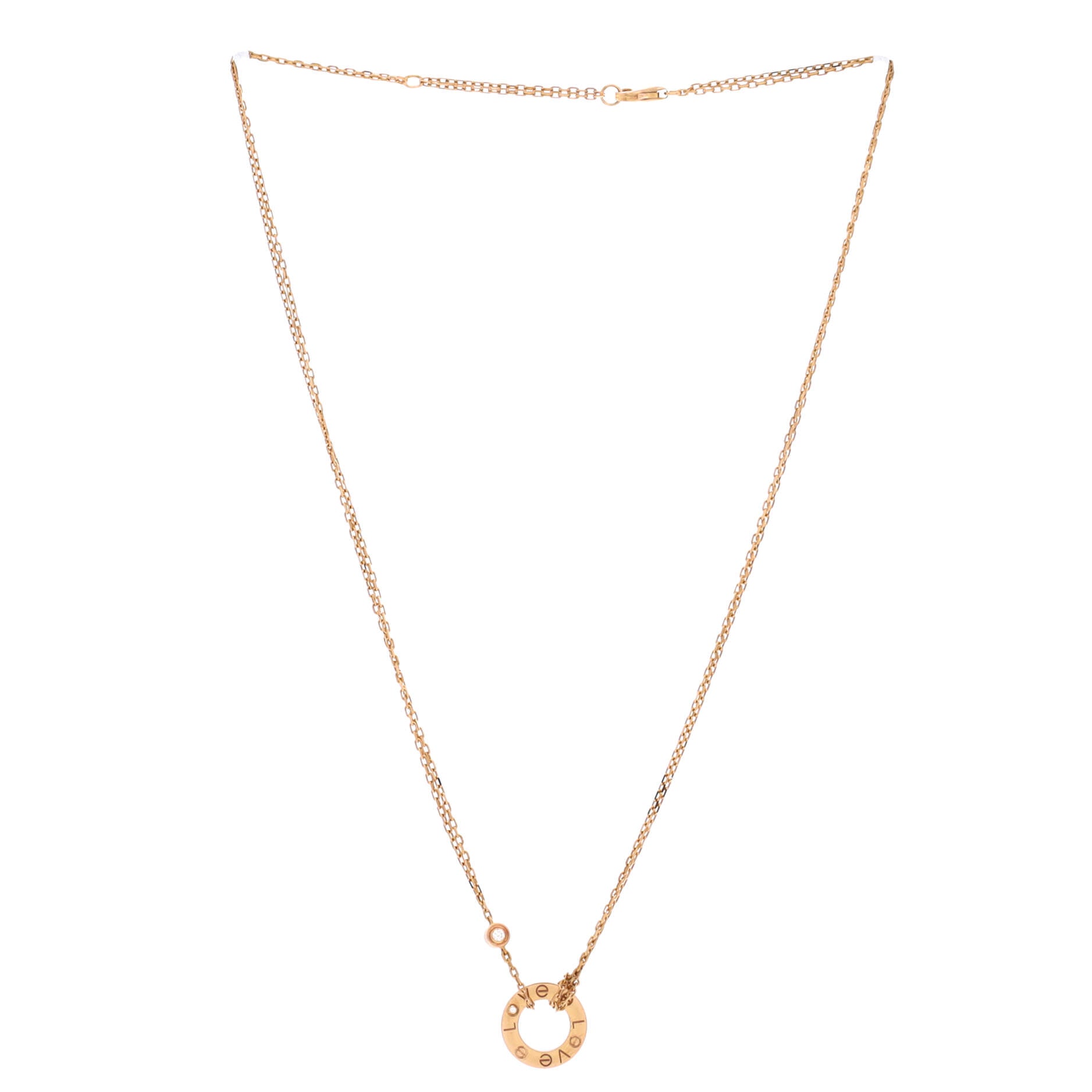 2 Diamonds Love Pendant Necklace 18K Rose Gold and Diamonds