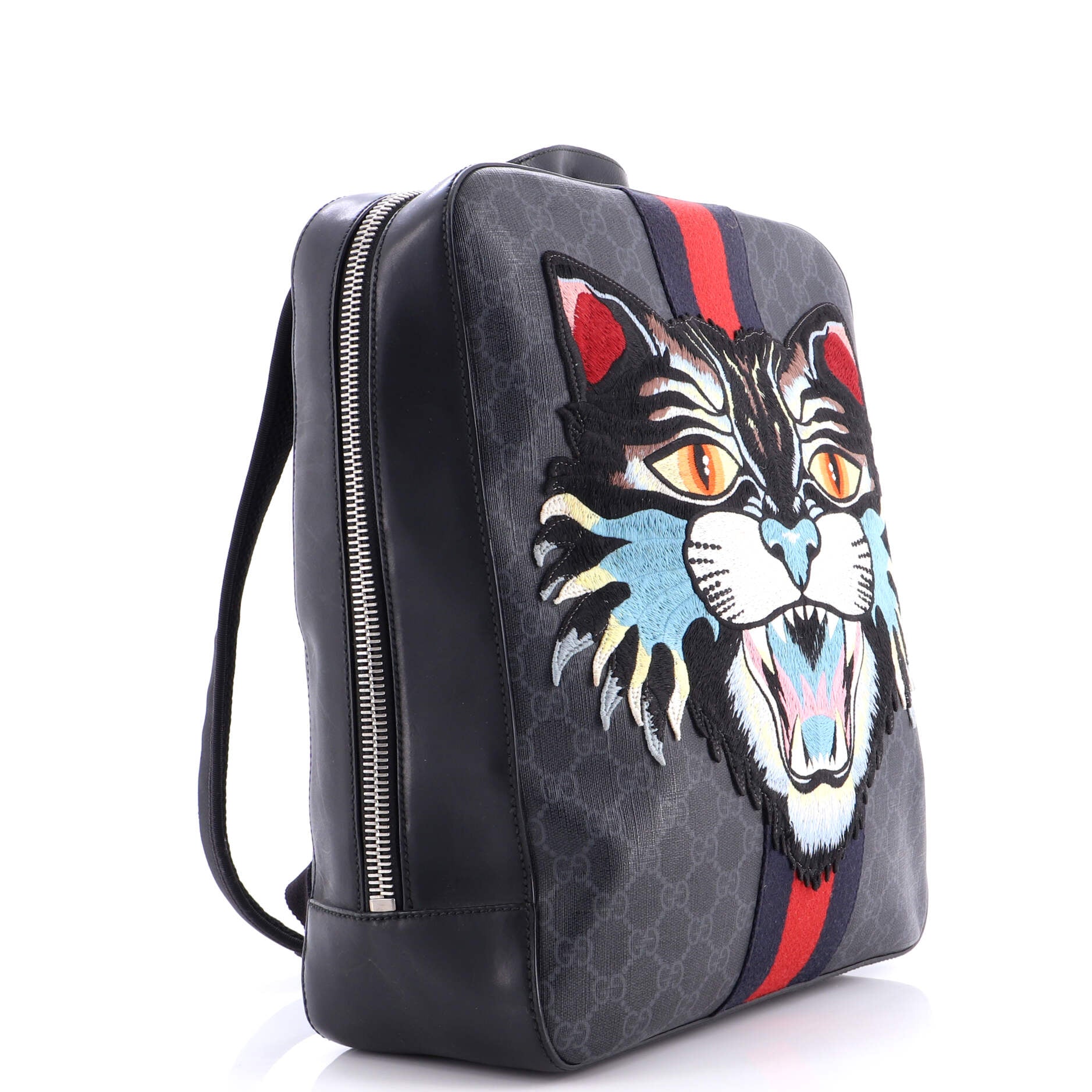 Angry Cat Web Backpack GG Coated Canvas with Applique Medium
