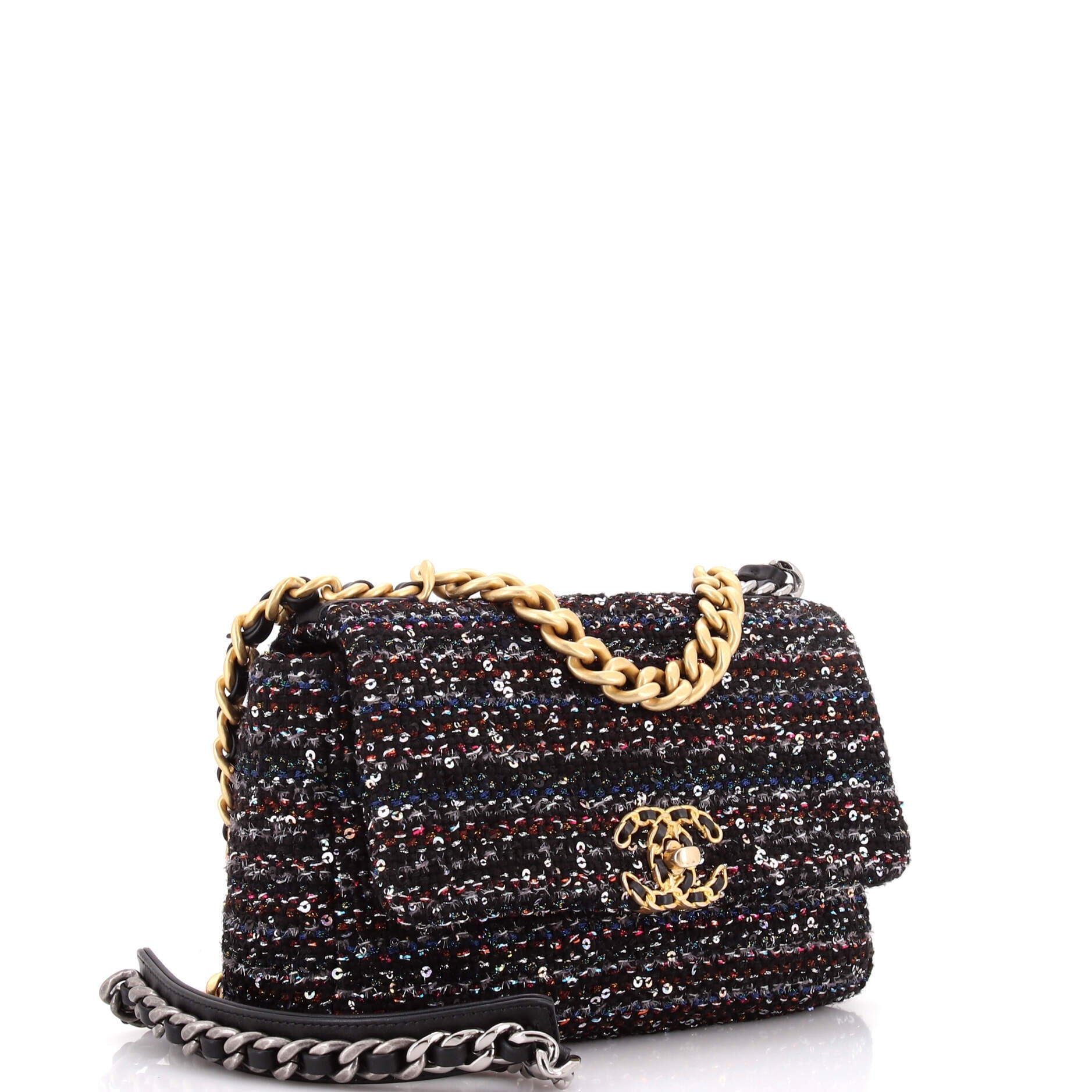 19 Flap Bag Quilted Tweed and Sequins Medium