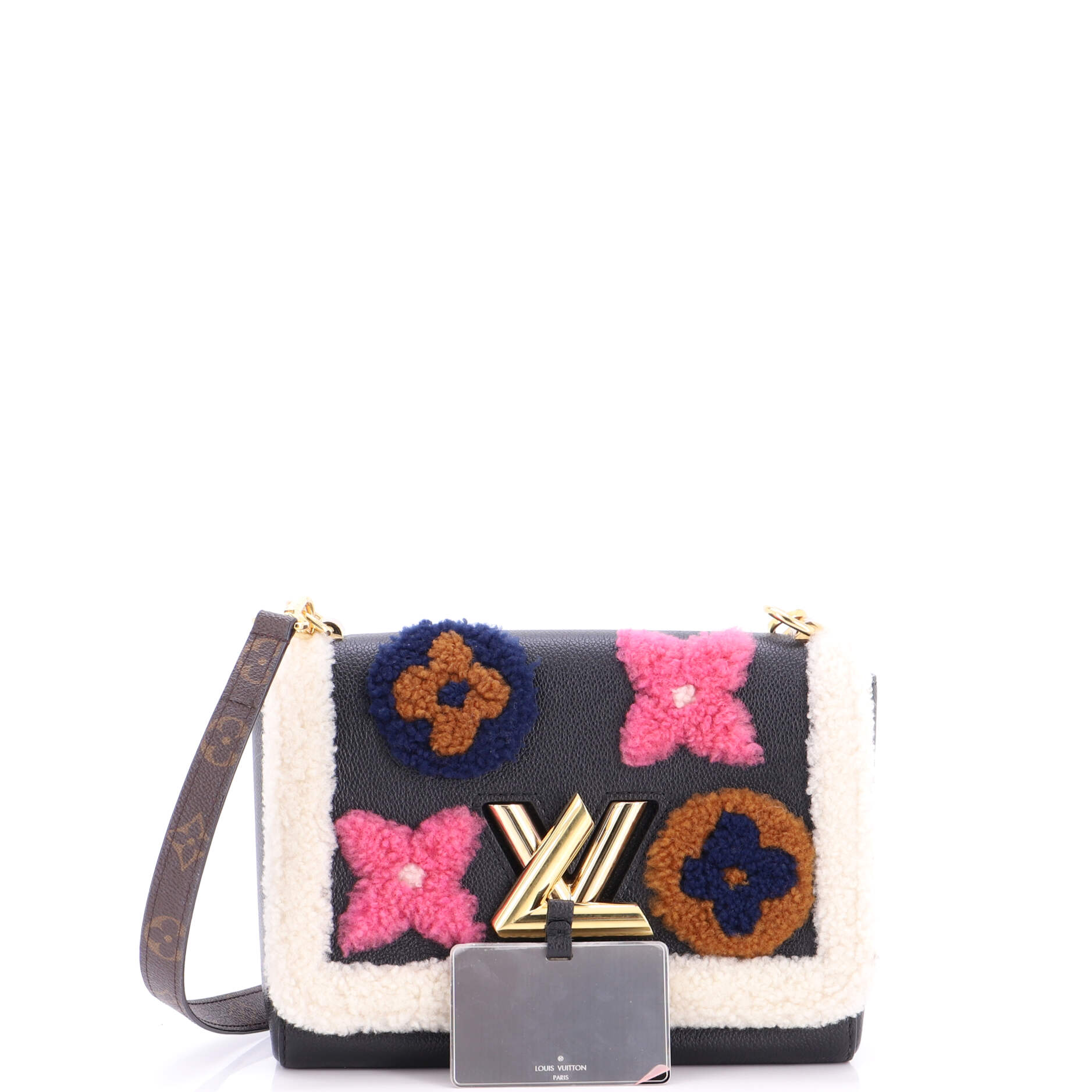 Twist Handbag Leather and Monogram Teddy Shearling MM
