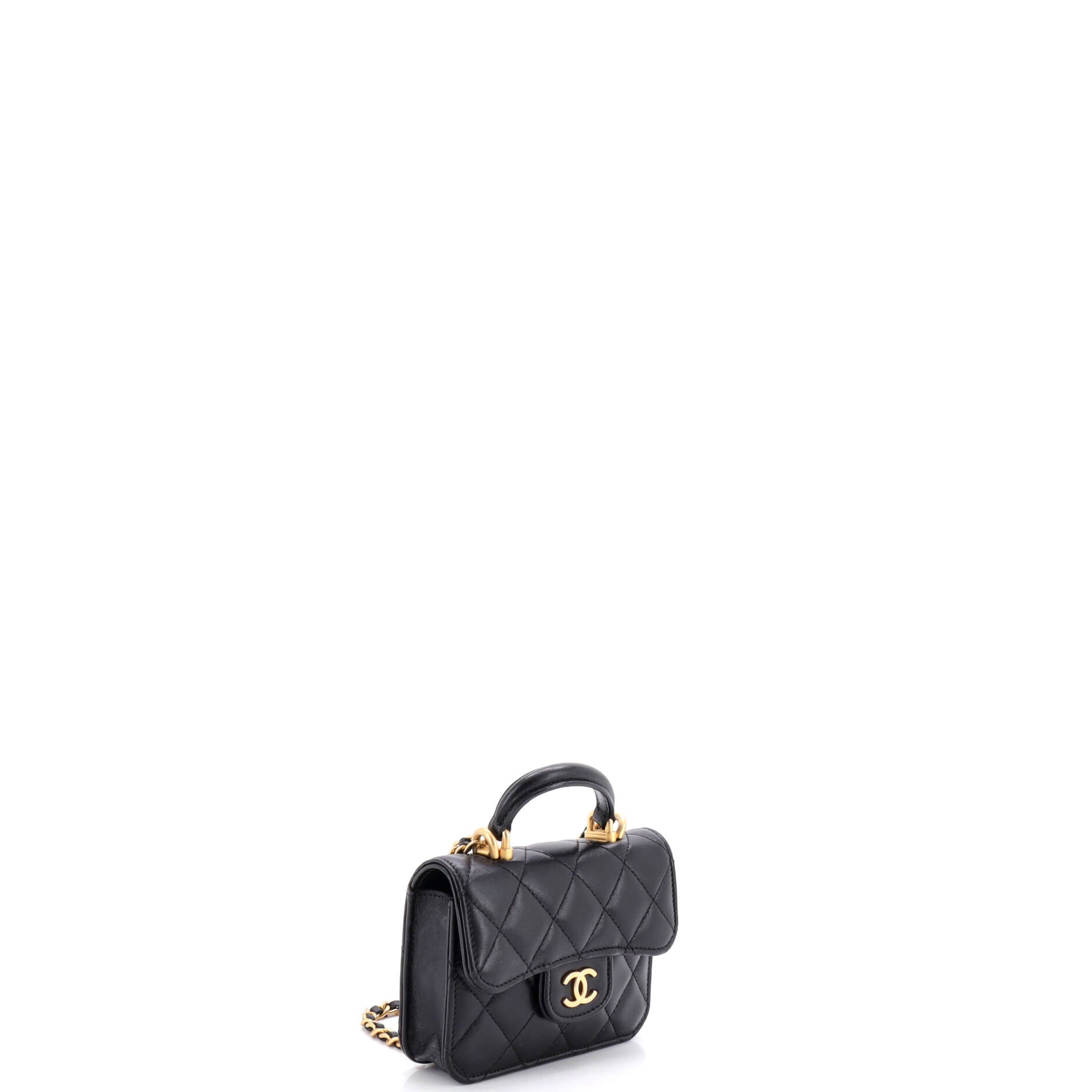 Top Handle Flap Coin Purse with Chain Quilted Lambskin