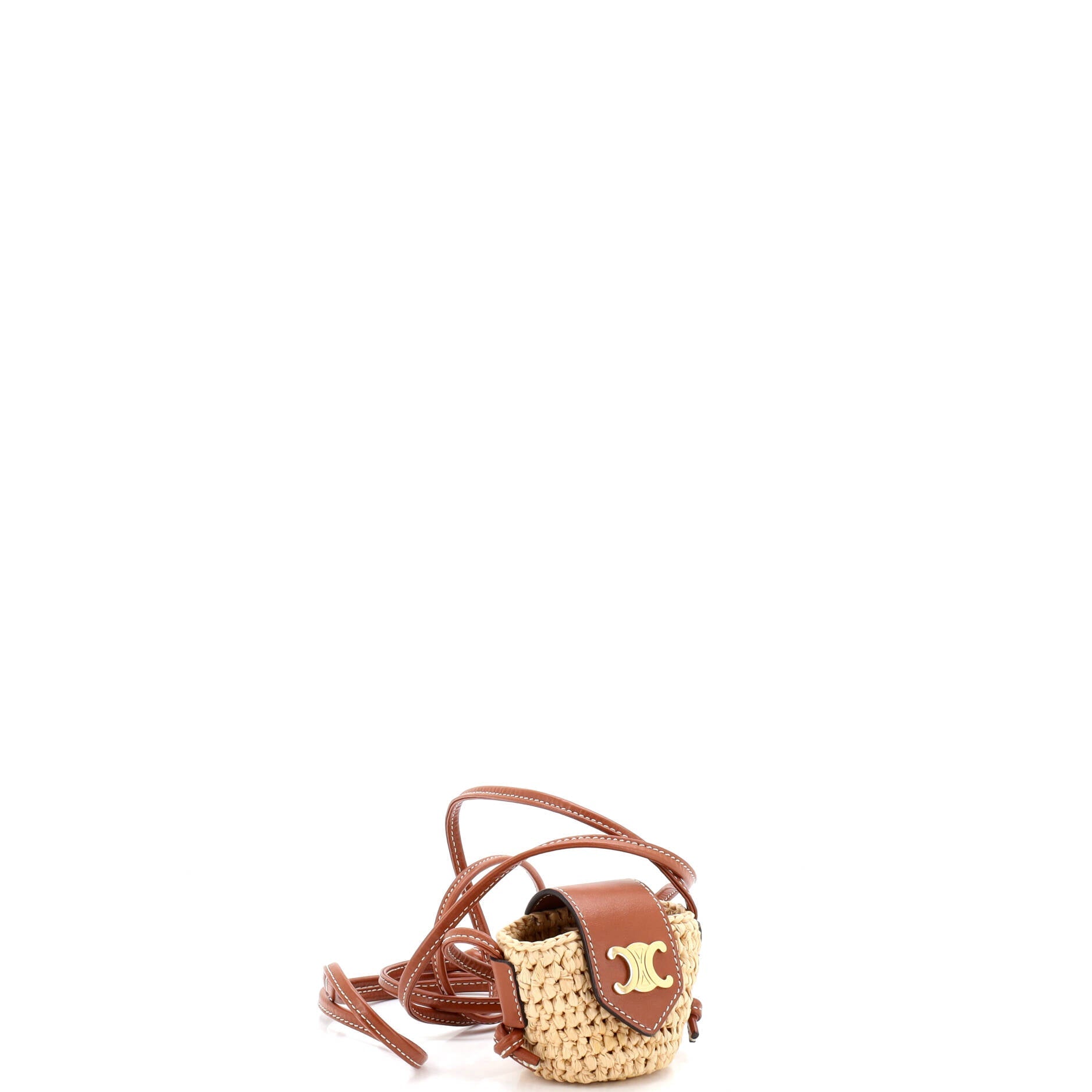 Triomphe Basket Airpods Case Flap Bag Raffia with Leather