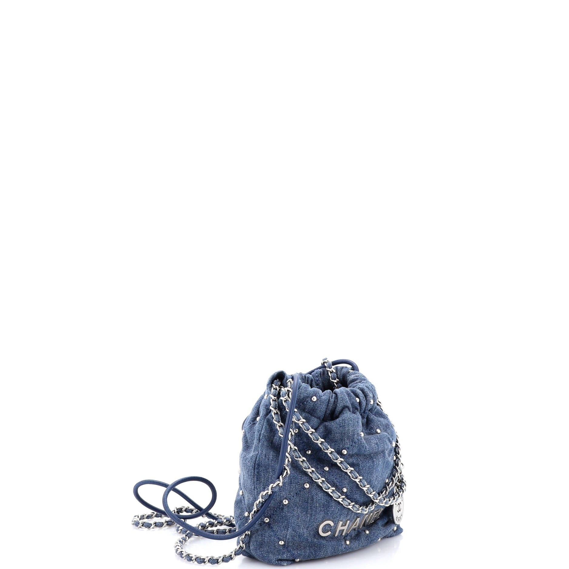 22 Chain Hobo Quilted Studded Denim Mini