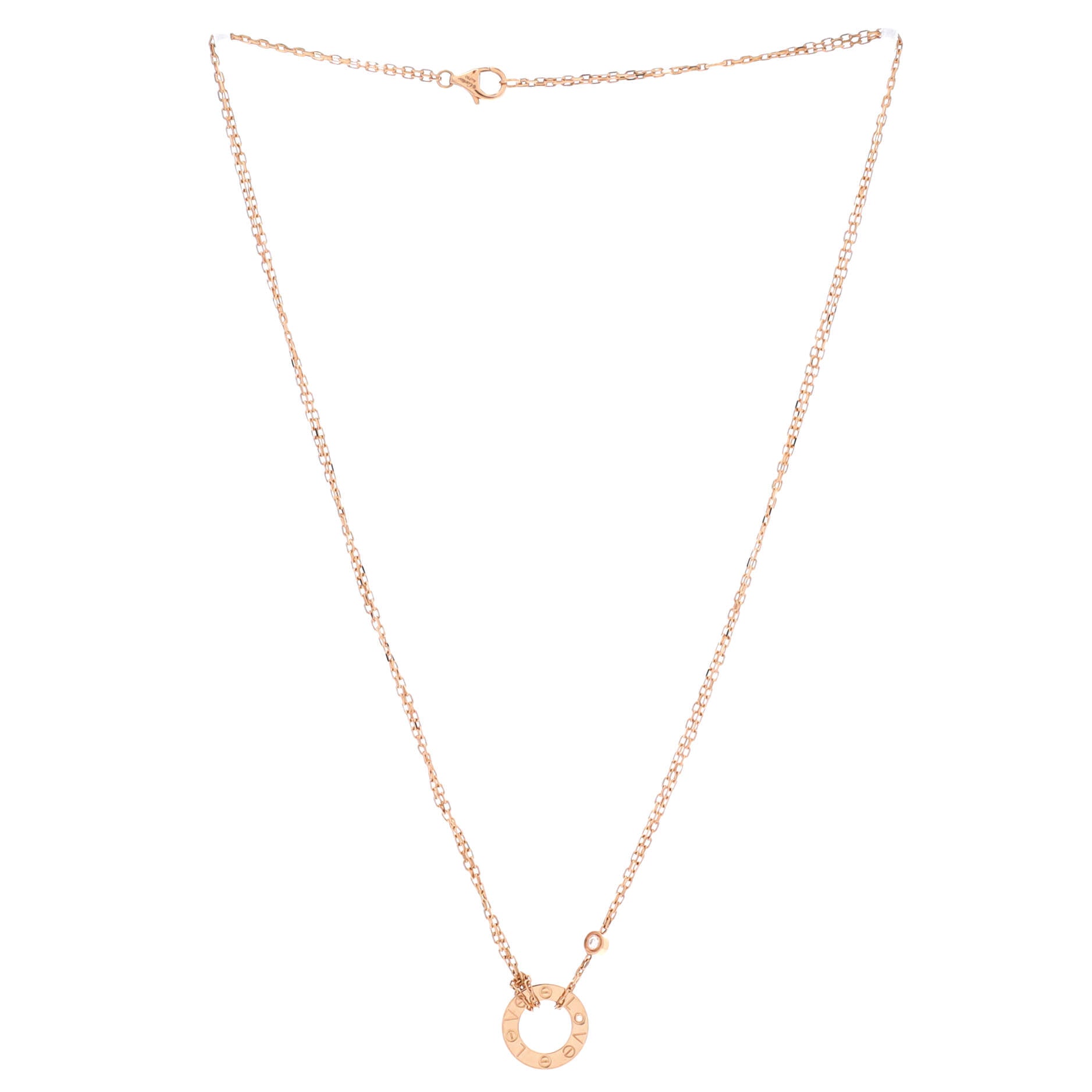 2 Diamonds Love Pendant Necklace 18K Rose Gold and Diamonds