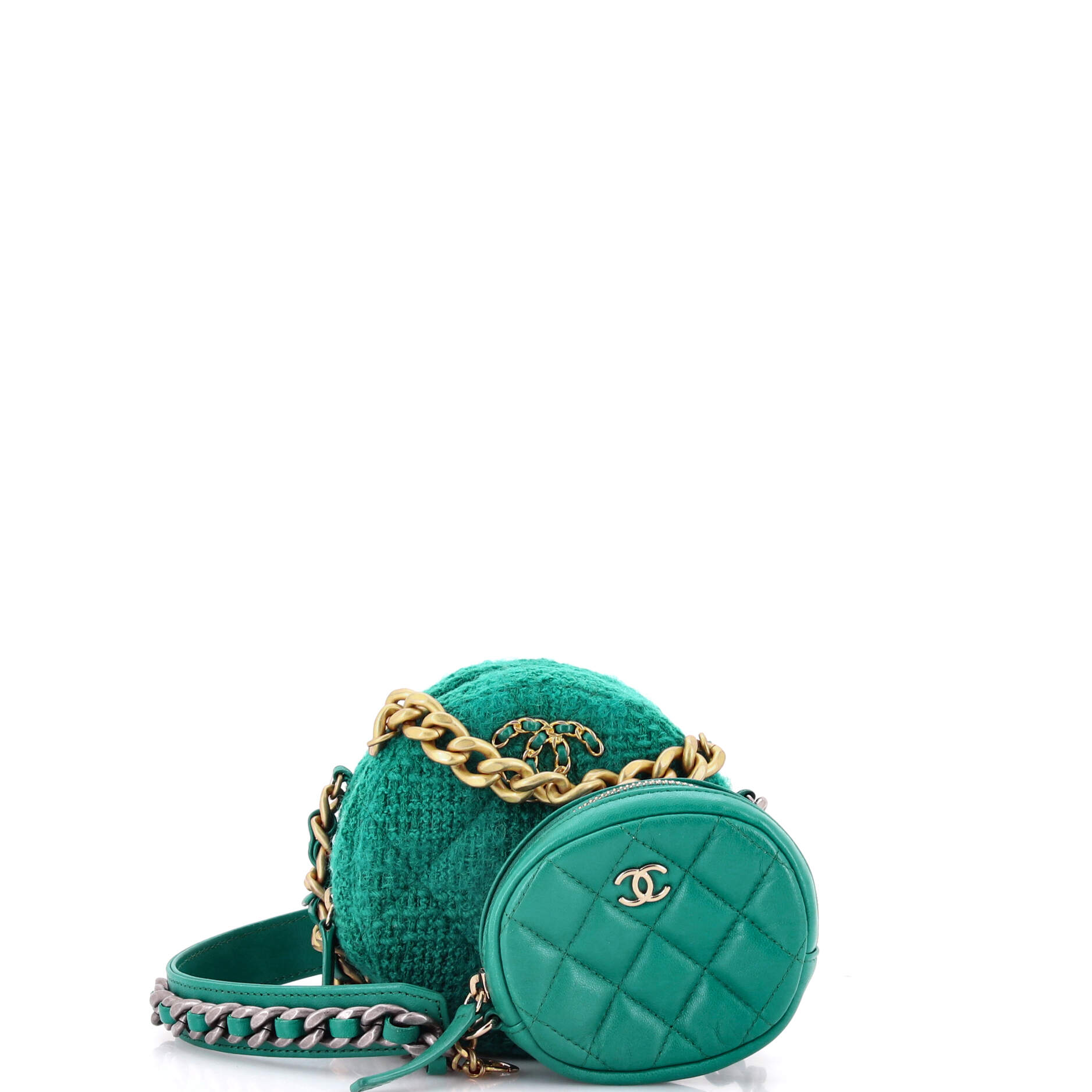 19 Round Clutch with Chain and Coin Purse Quilted Tweed and Lambskin
