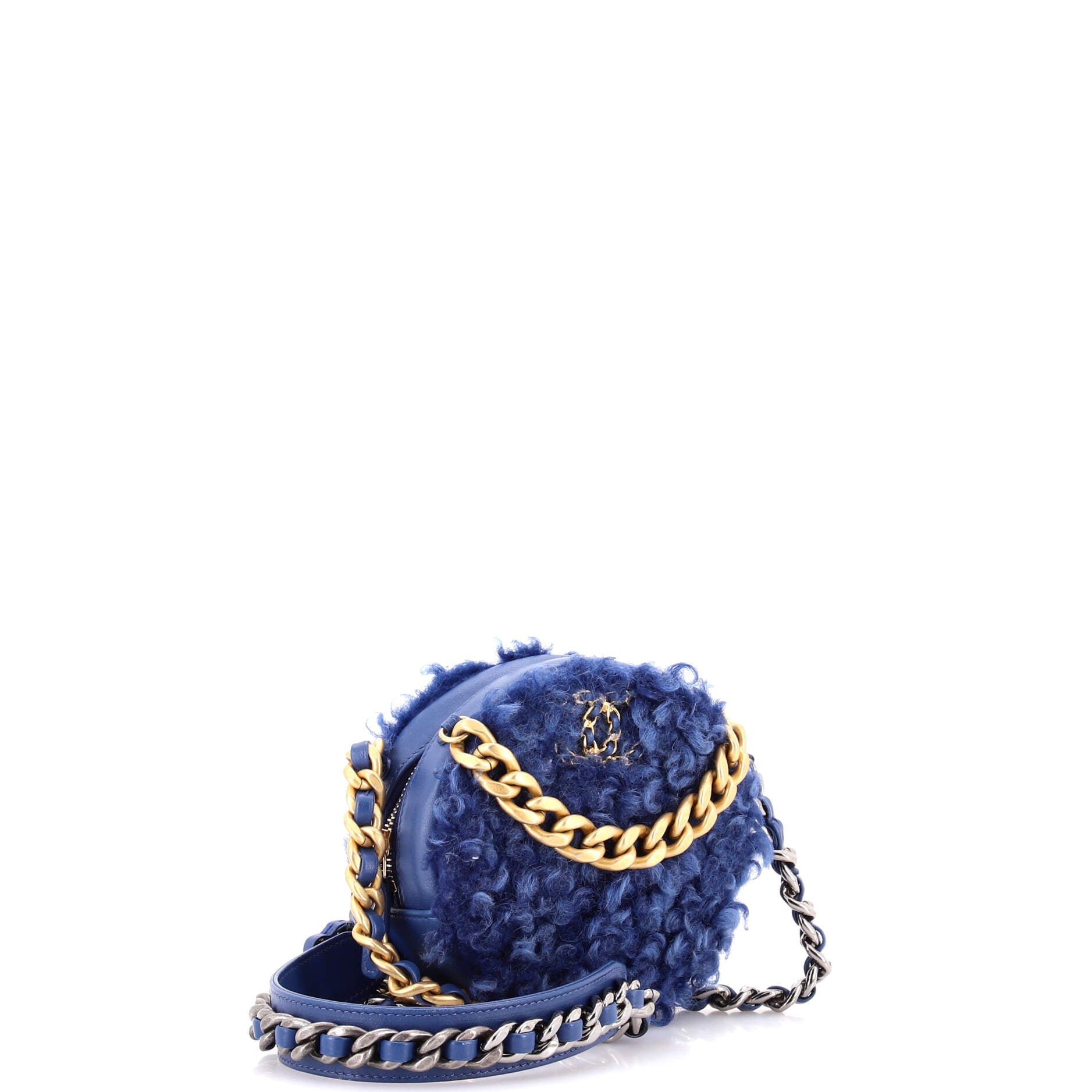 19 Round Clutch with Chain Quilted Shearling