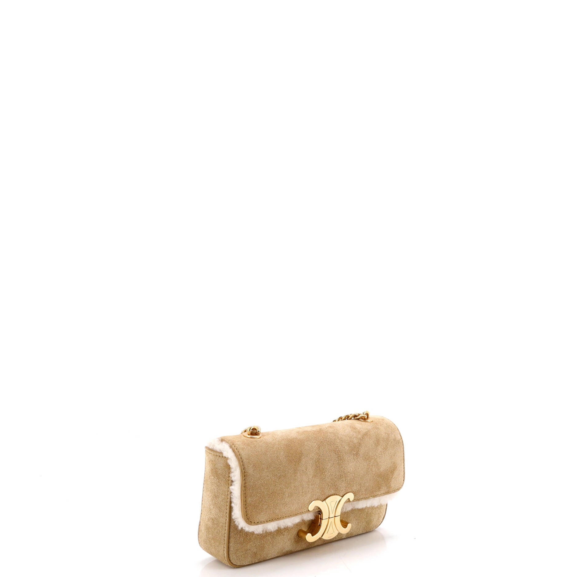 Triomphe Chain Shoulder Bag Suede with Shearling Small
