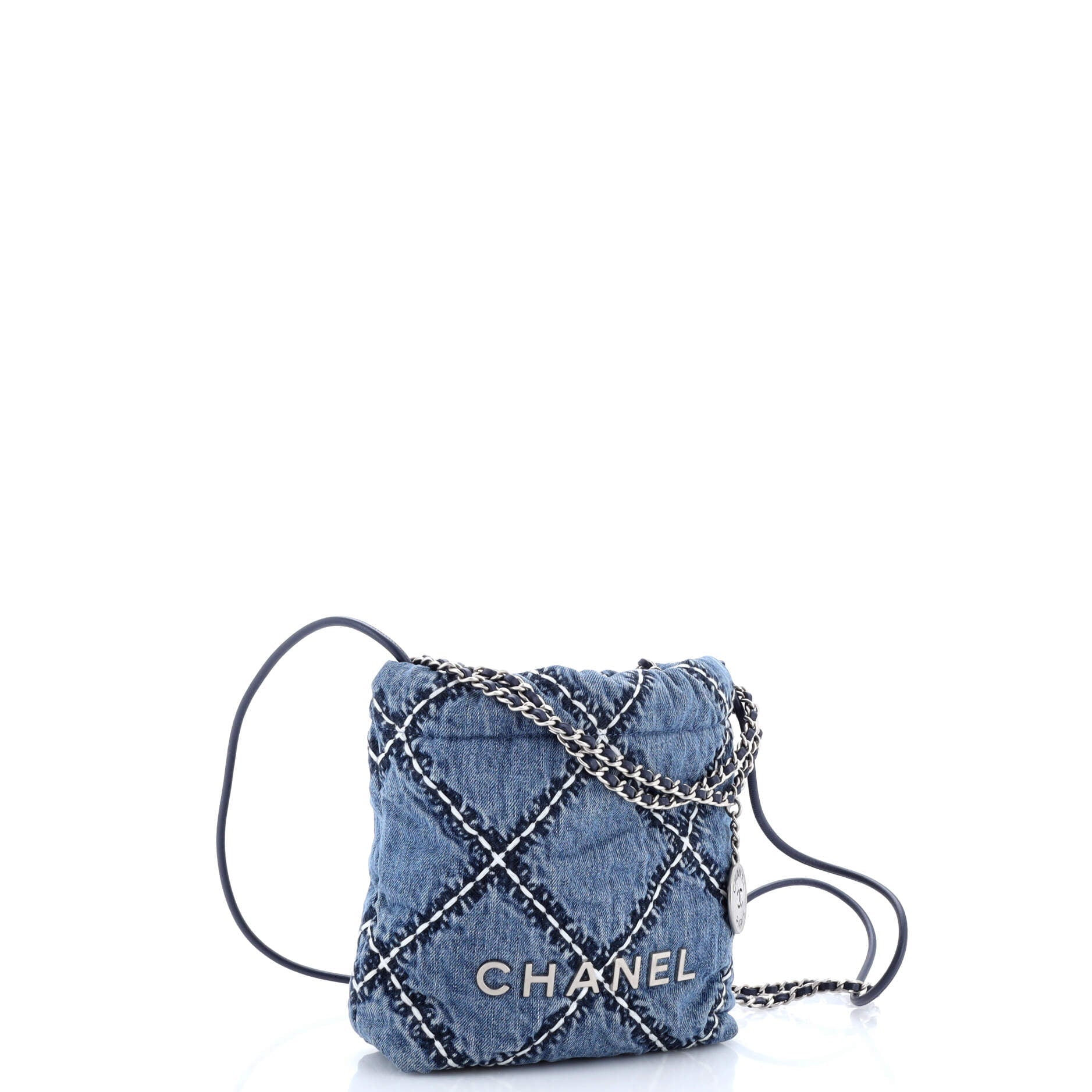 22 Chain Hobo Quilted Stitched Denim Mini