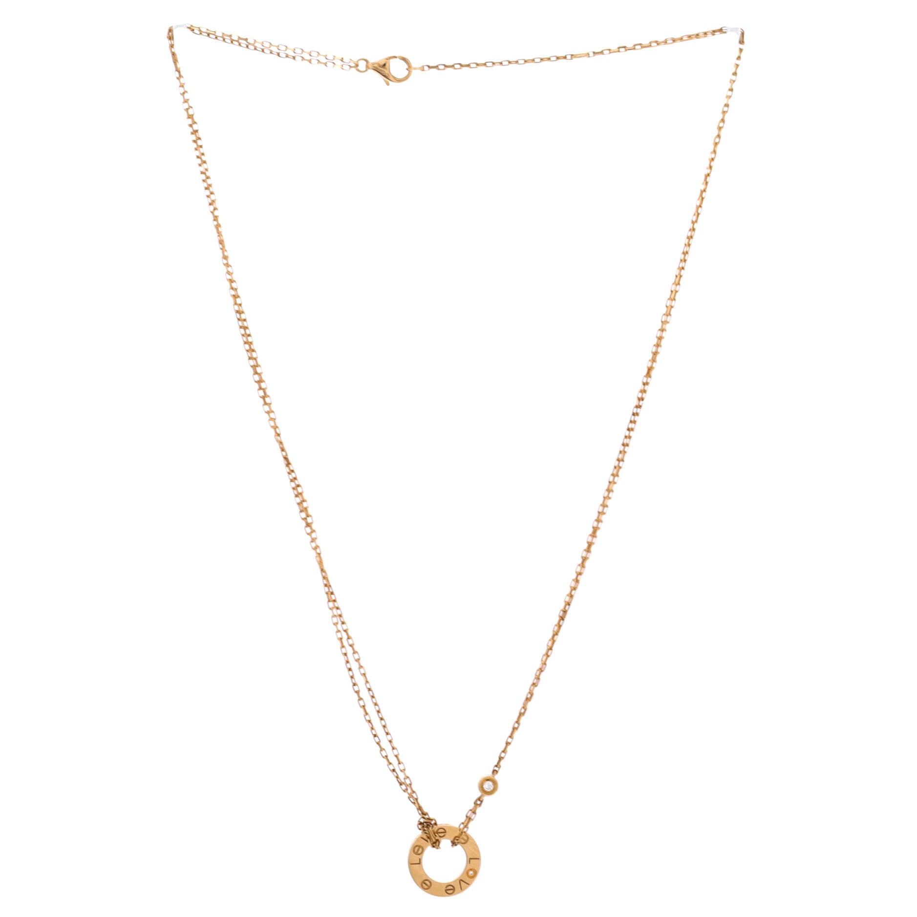 2 Diamonds Love Pendant Necklace 18K Yellow Gold and Diamonds