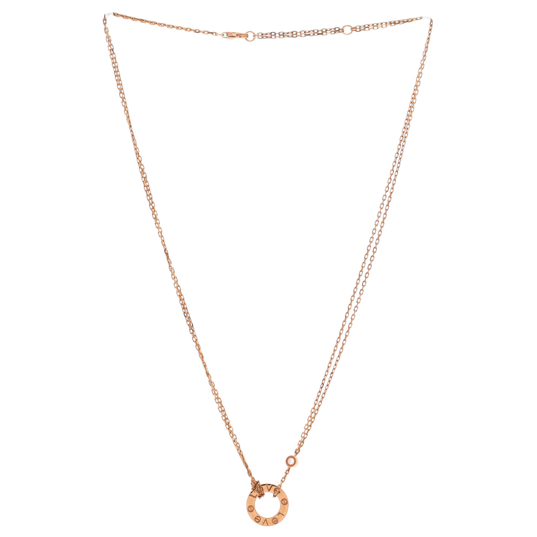 2 Diamonds Love Pendant Necklace 18K Rose Gold and Diamonds