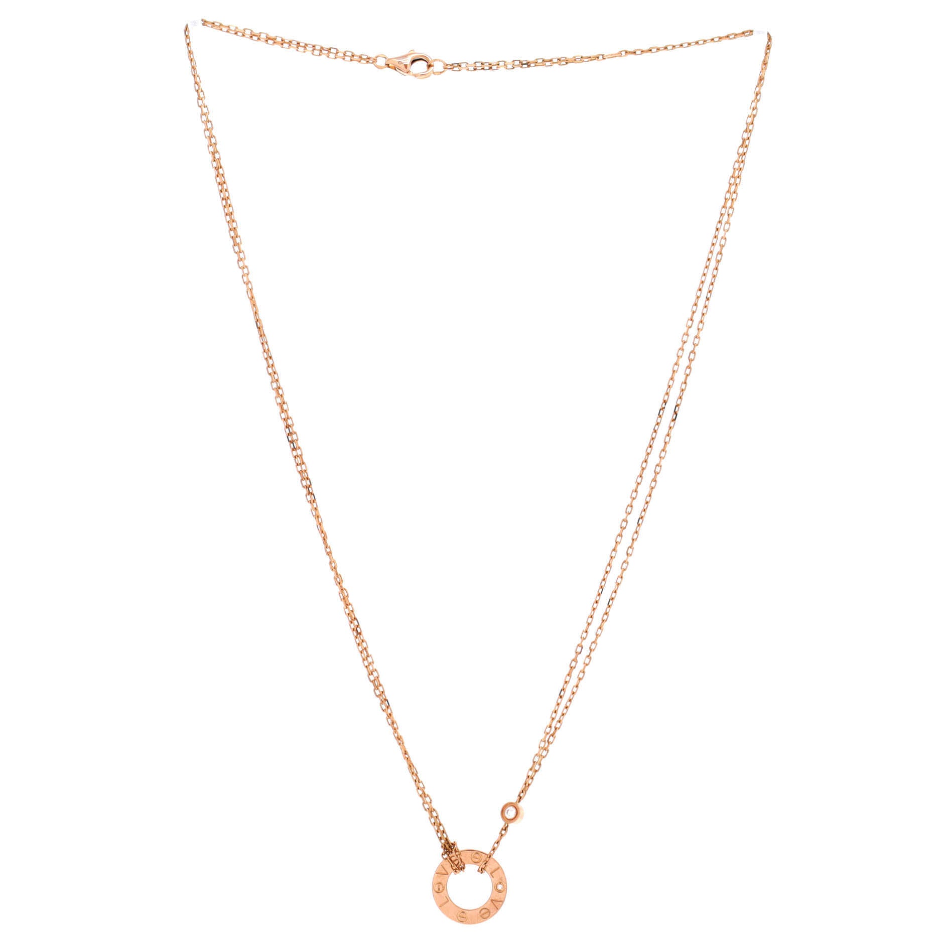 2 Diamonds Love Pendant Necklace 18K Rose Gold and Diamonds