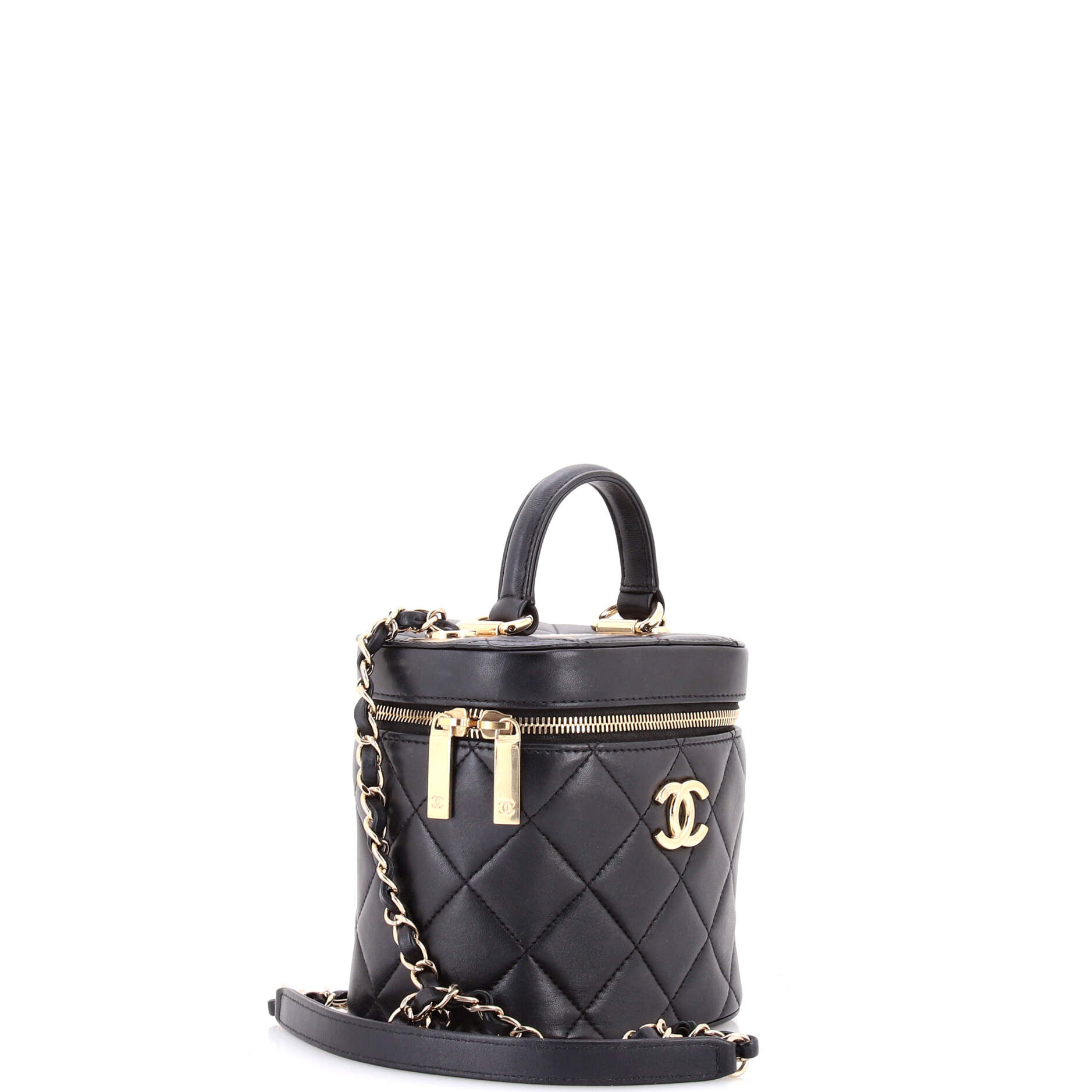 Trendy CC Top Handle Vanity Case Quilted Lambskin Small