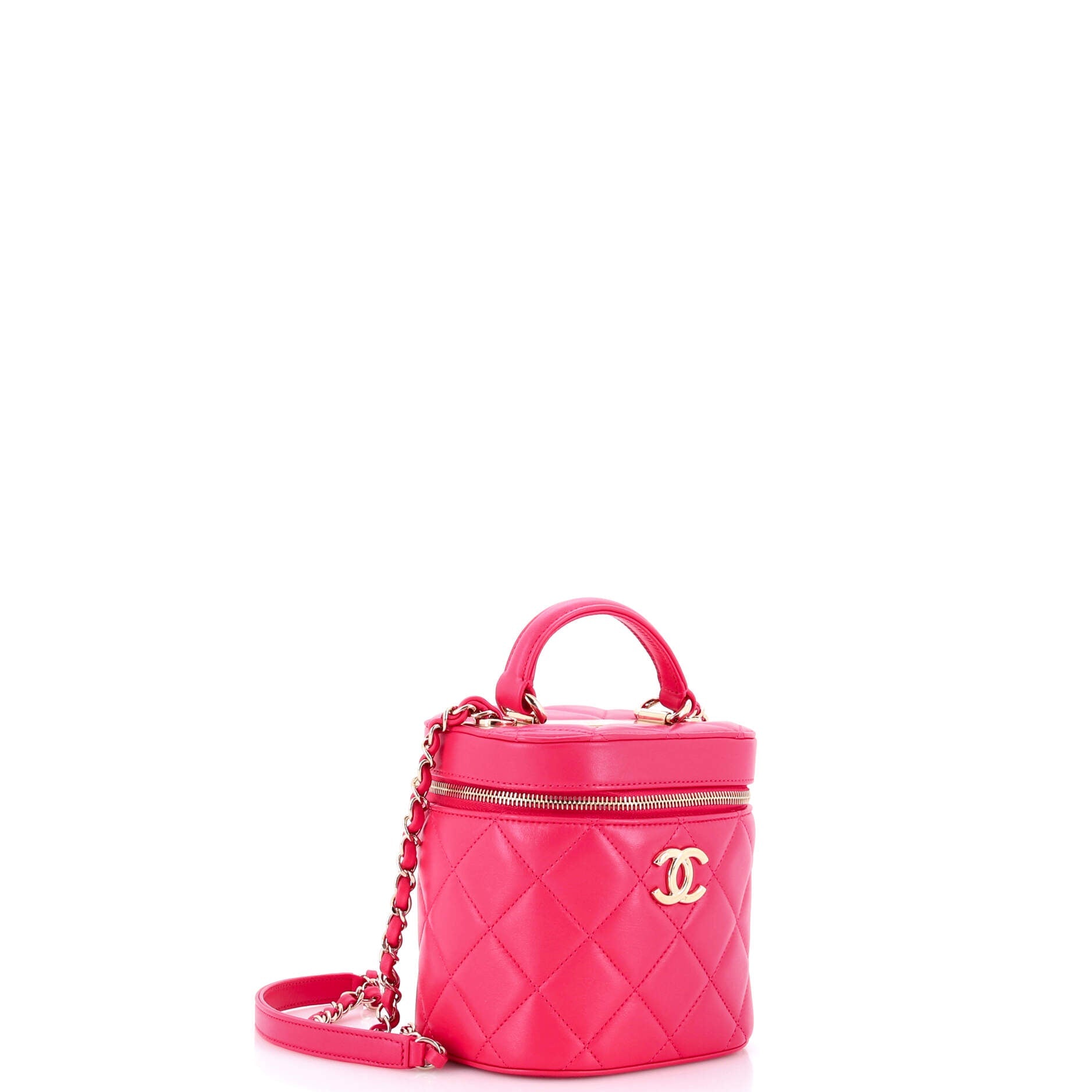 Trendy CC Top Handle Vanity Case Quilted Lambskin Small