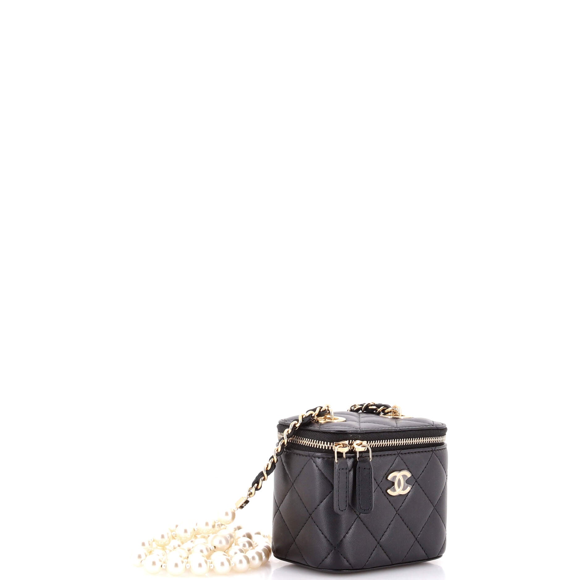 Vanity Case with Pearl Chain Quilted Lambskin Mini