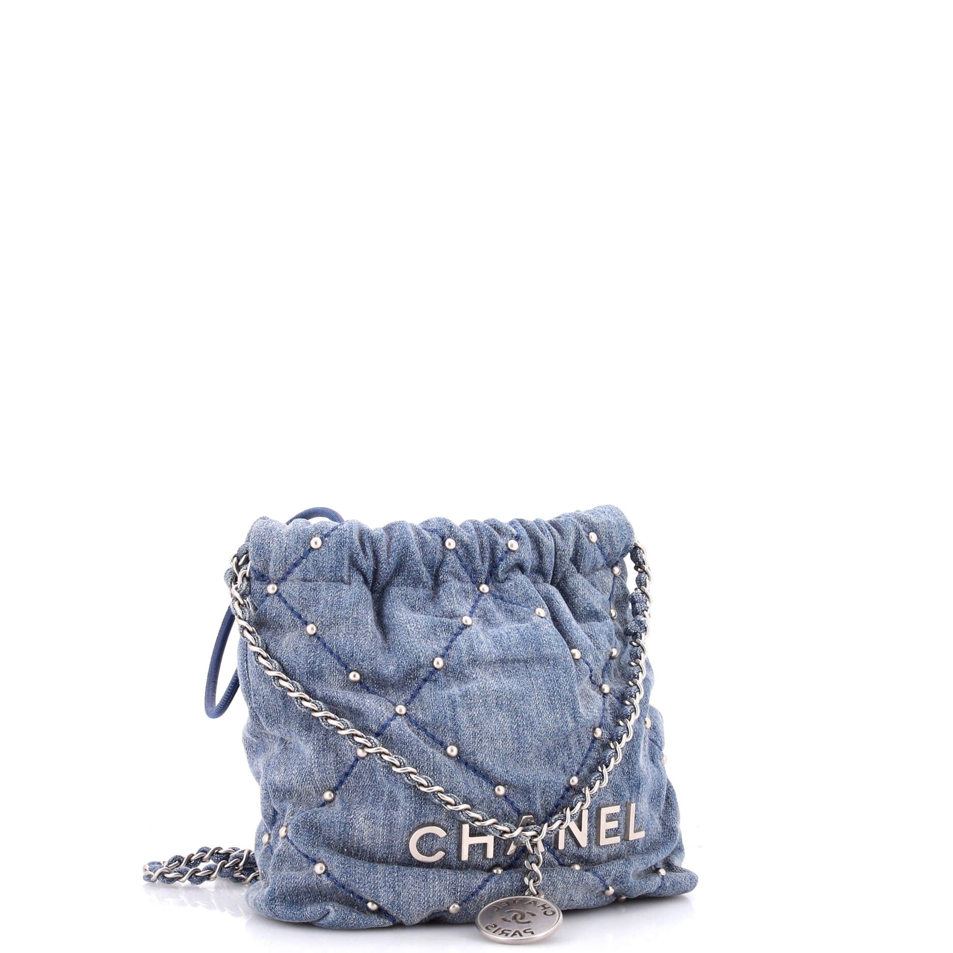 22 Chain Hobo Quilted Studded Denim Mini