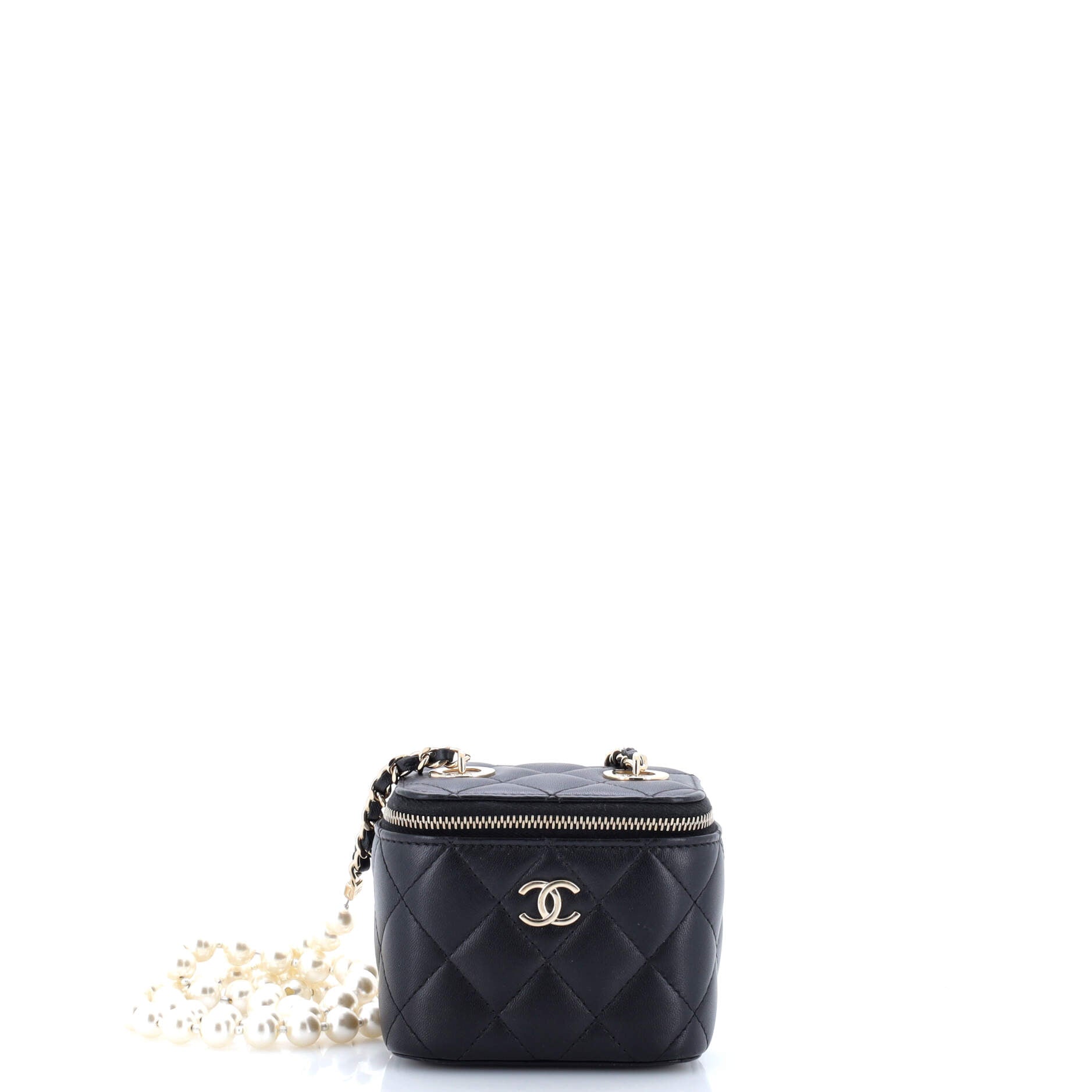 Vanity Case with Pearl Chain Quilted Lambskin Mini