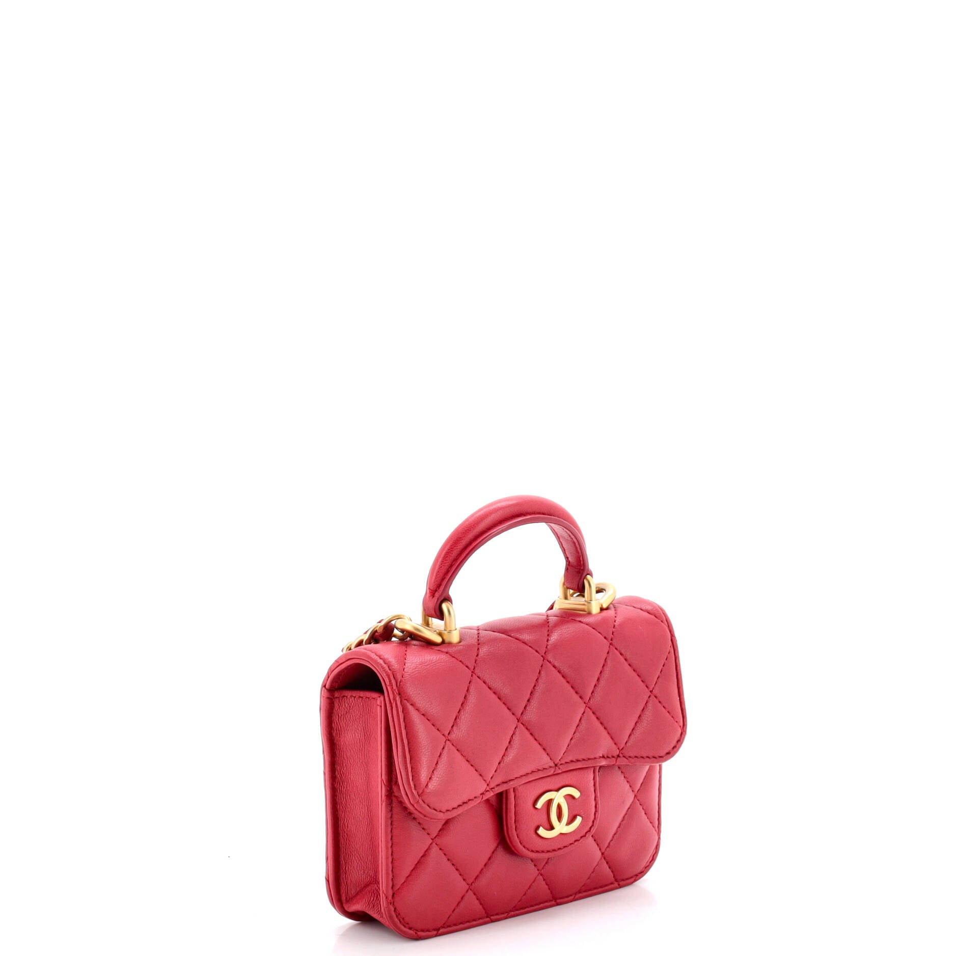 Top Handle Flap Coin Purse with Chain Quilted Lambskin