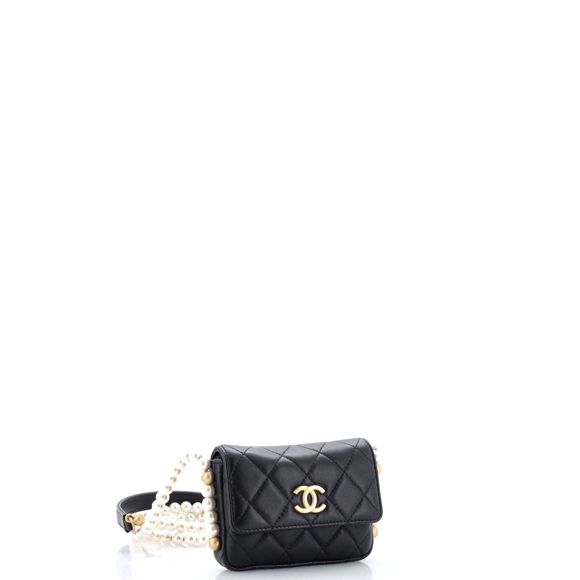 About Pearls Flap Card Holder with Chain Quilted Calfskin