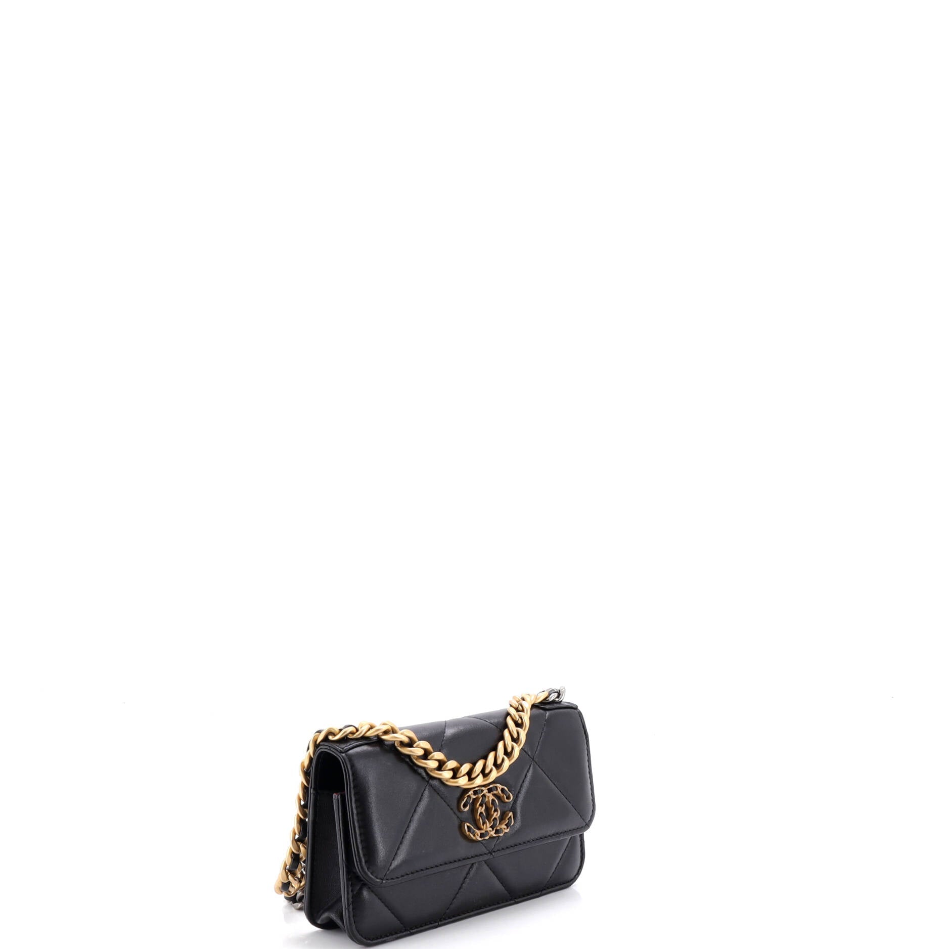 19 Flap Phone Holder with Chain Quilted Lambskin