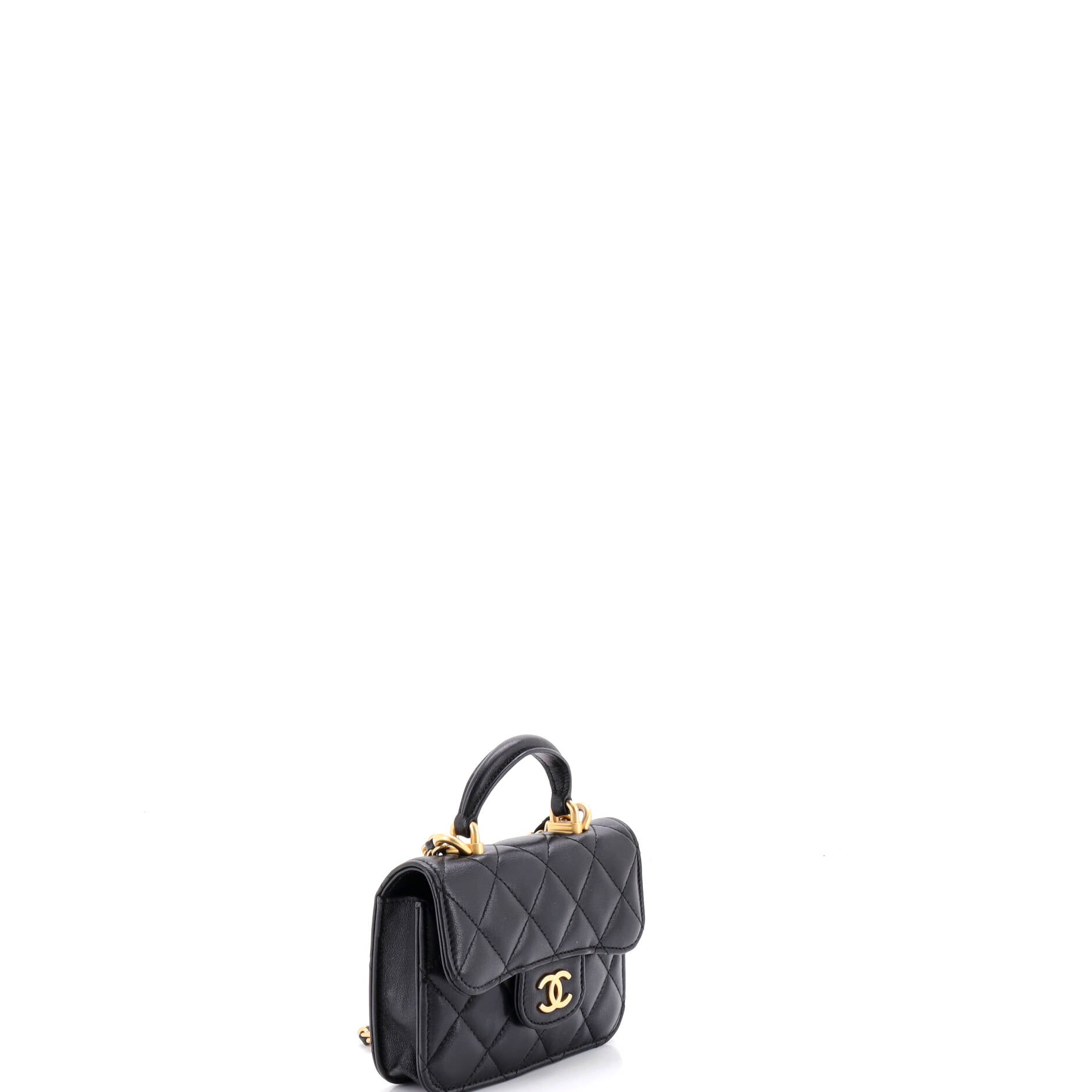 Top Handle Flap Coin Purse with Chain Quilted Lambskin