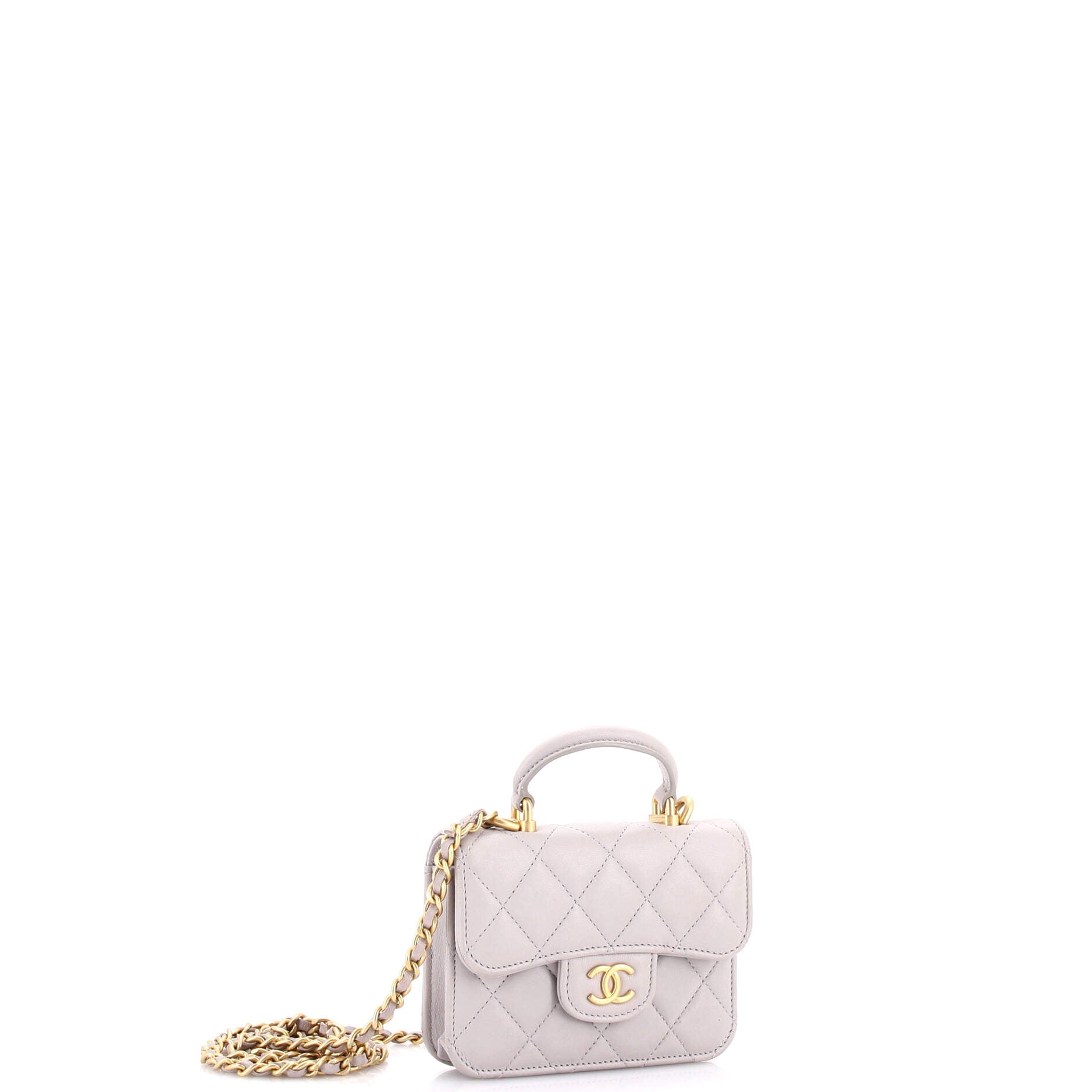 Top Handle Flap Coin Purse with Chain Quilted Lambskin