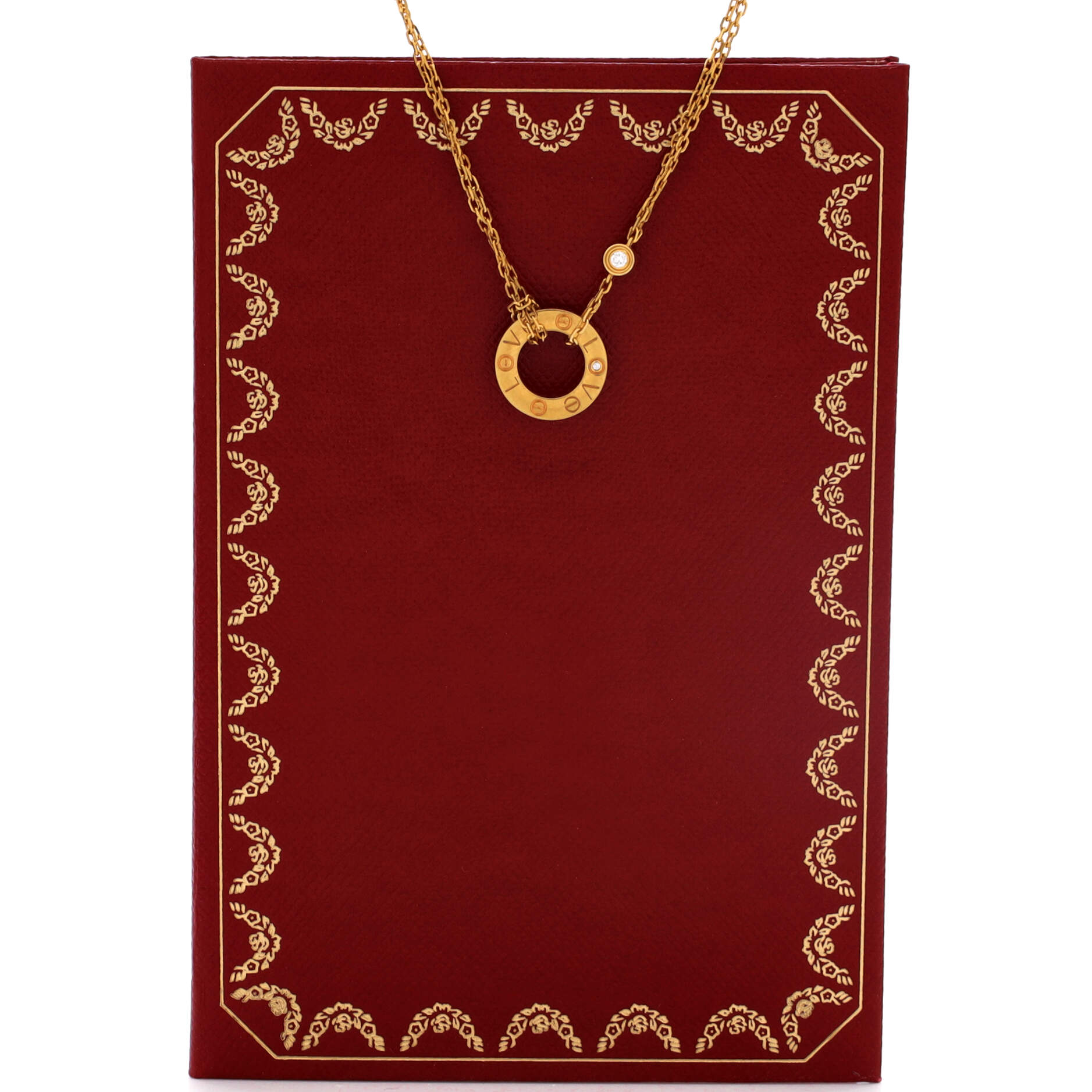 2 Diamonds Love Pendant Necklace 18K Yellow Gold and Diamonds