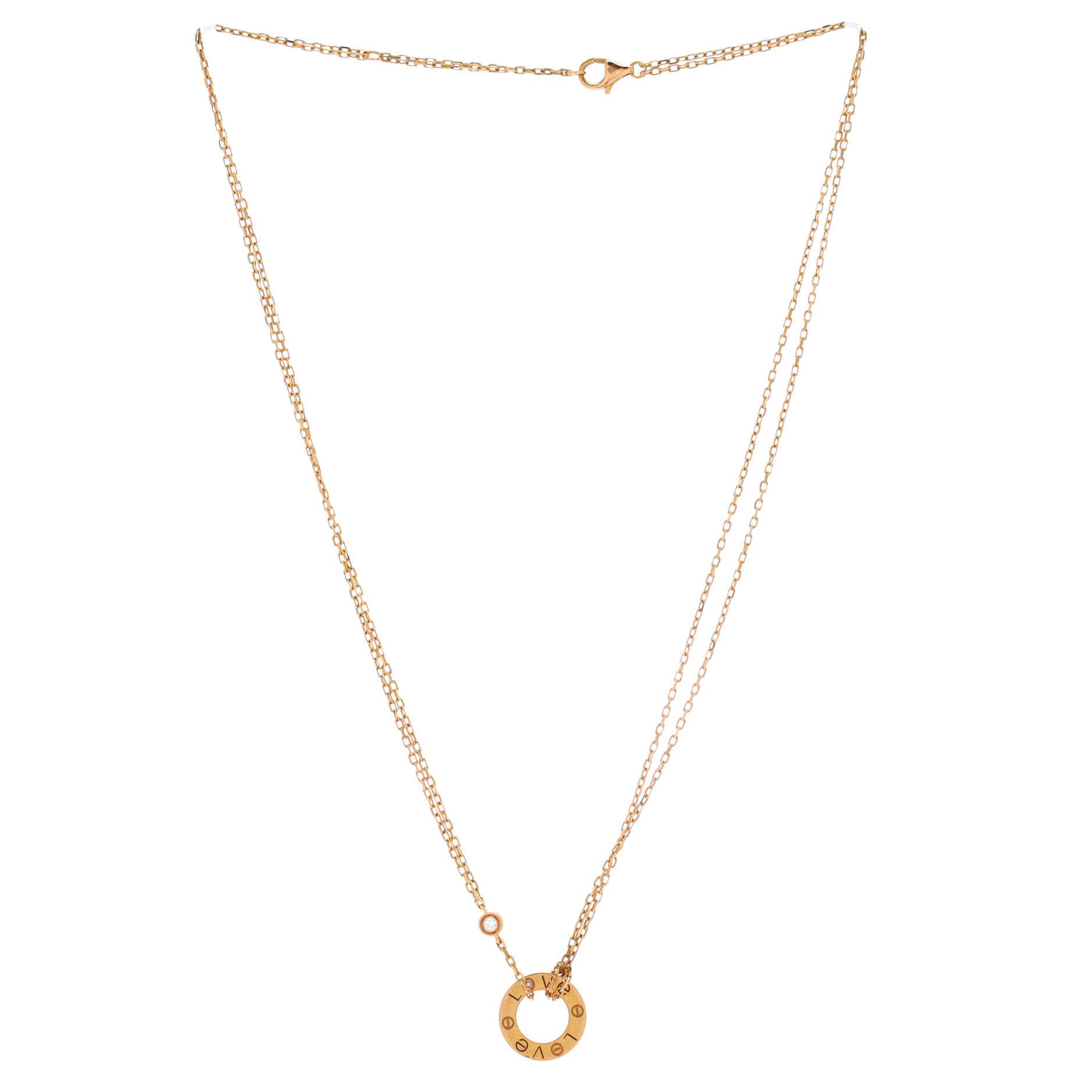2 Diamonds Love Pendant Necklace 18K Rose Gold and Diamonds