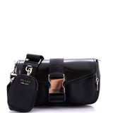 Buckle Pocket Crossbody Bag Spazzolato Leather and Tessuto