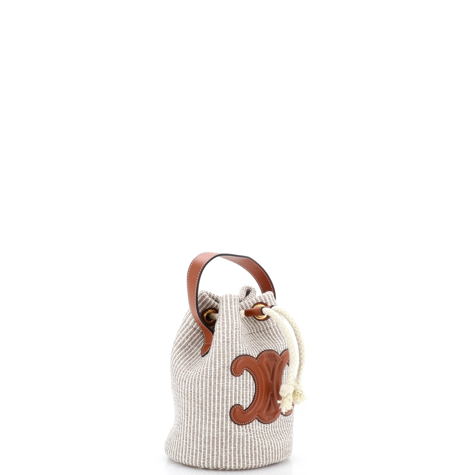 Triomphe Drawstring Bucket Bag Canvas with Leather Teen
