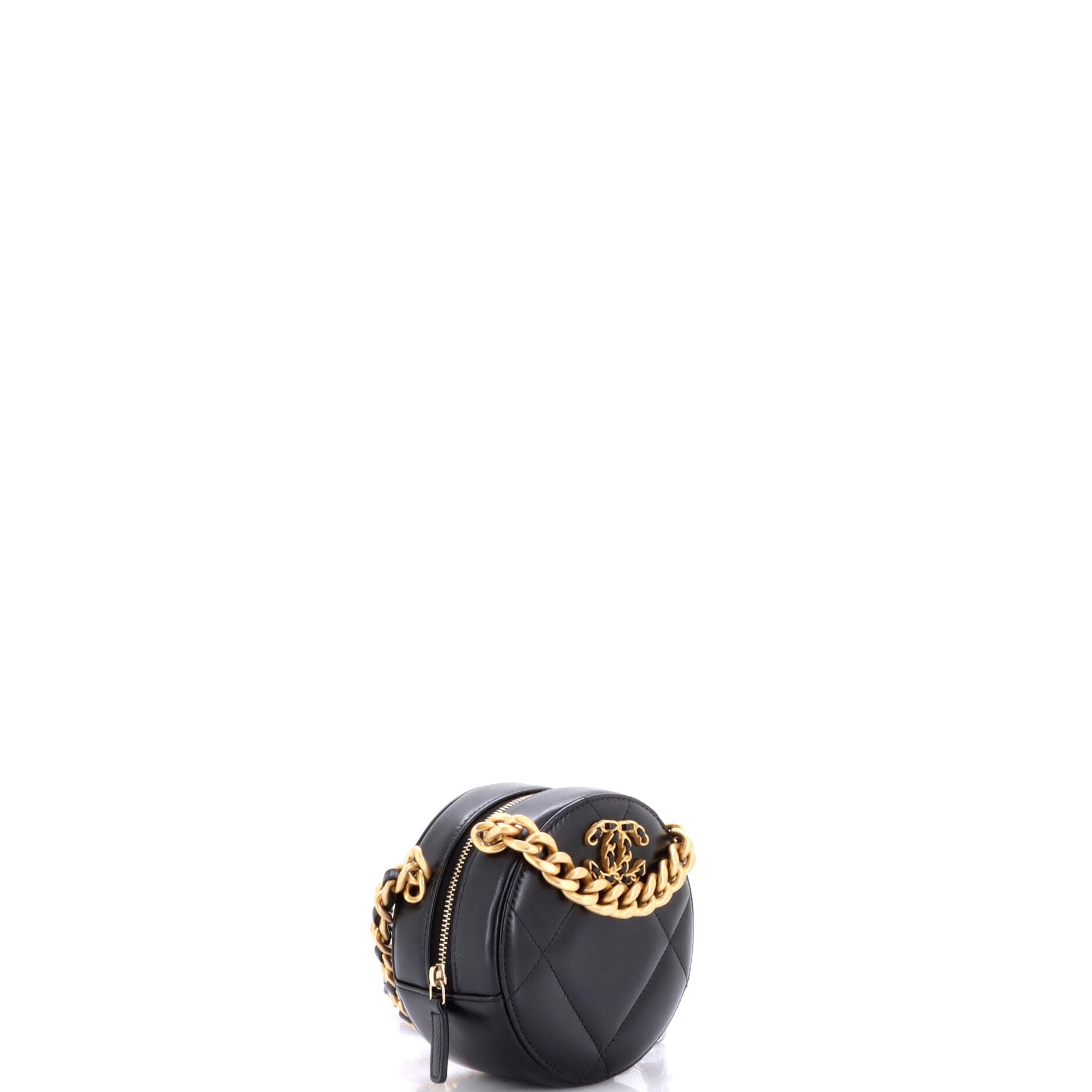 19 Round Clutch with Chain Quilted Leather