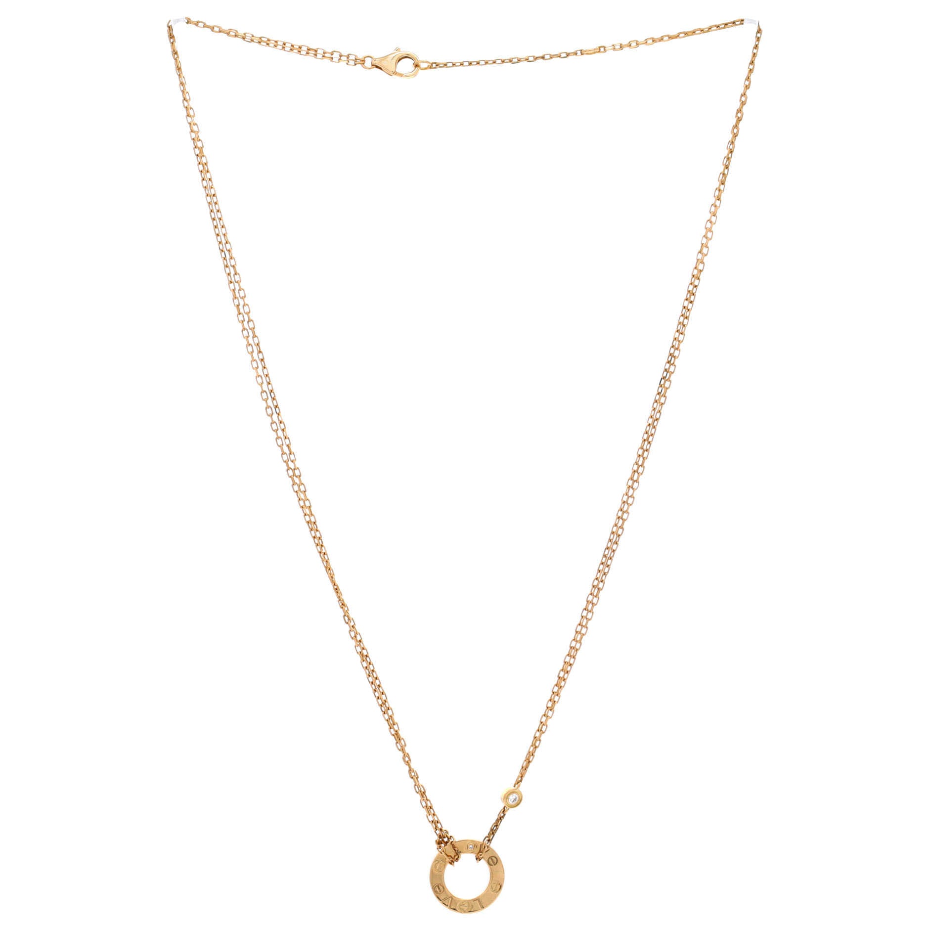 2 Diamonds Love Pendant Necklace 18K Yellow Gold and Diamonds