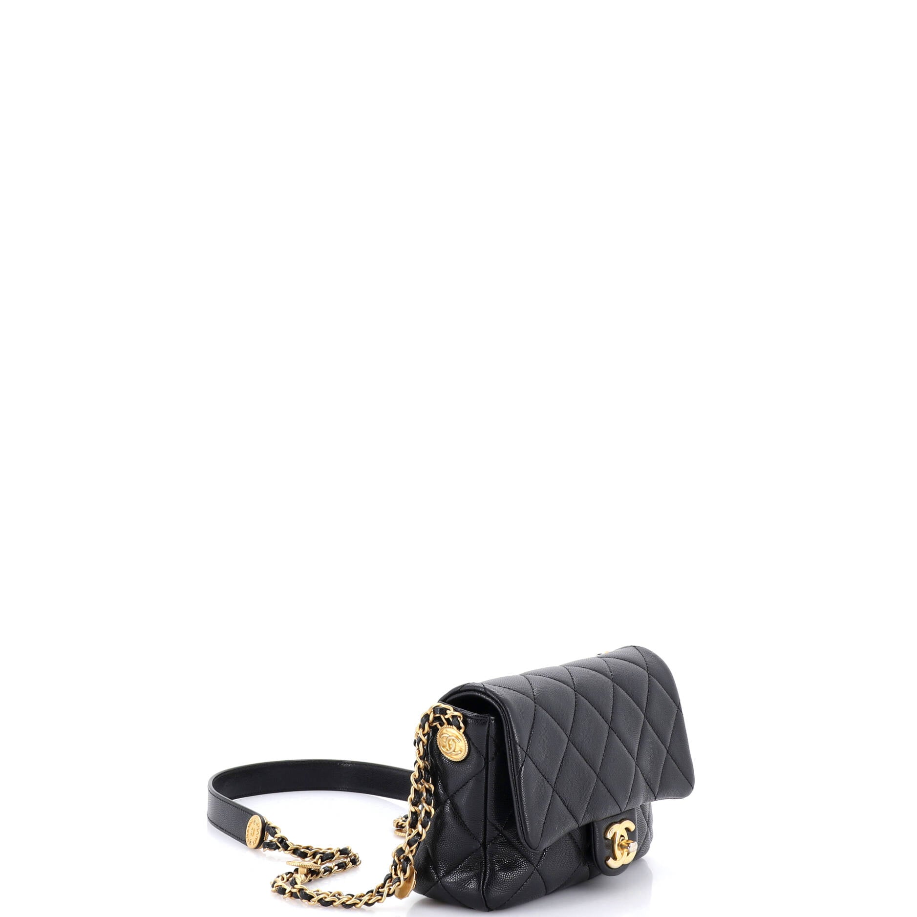 Twist Your Buttons Flap Bag Quilted Caviar Small