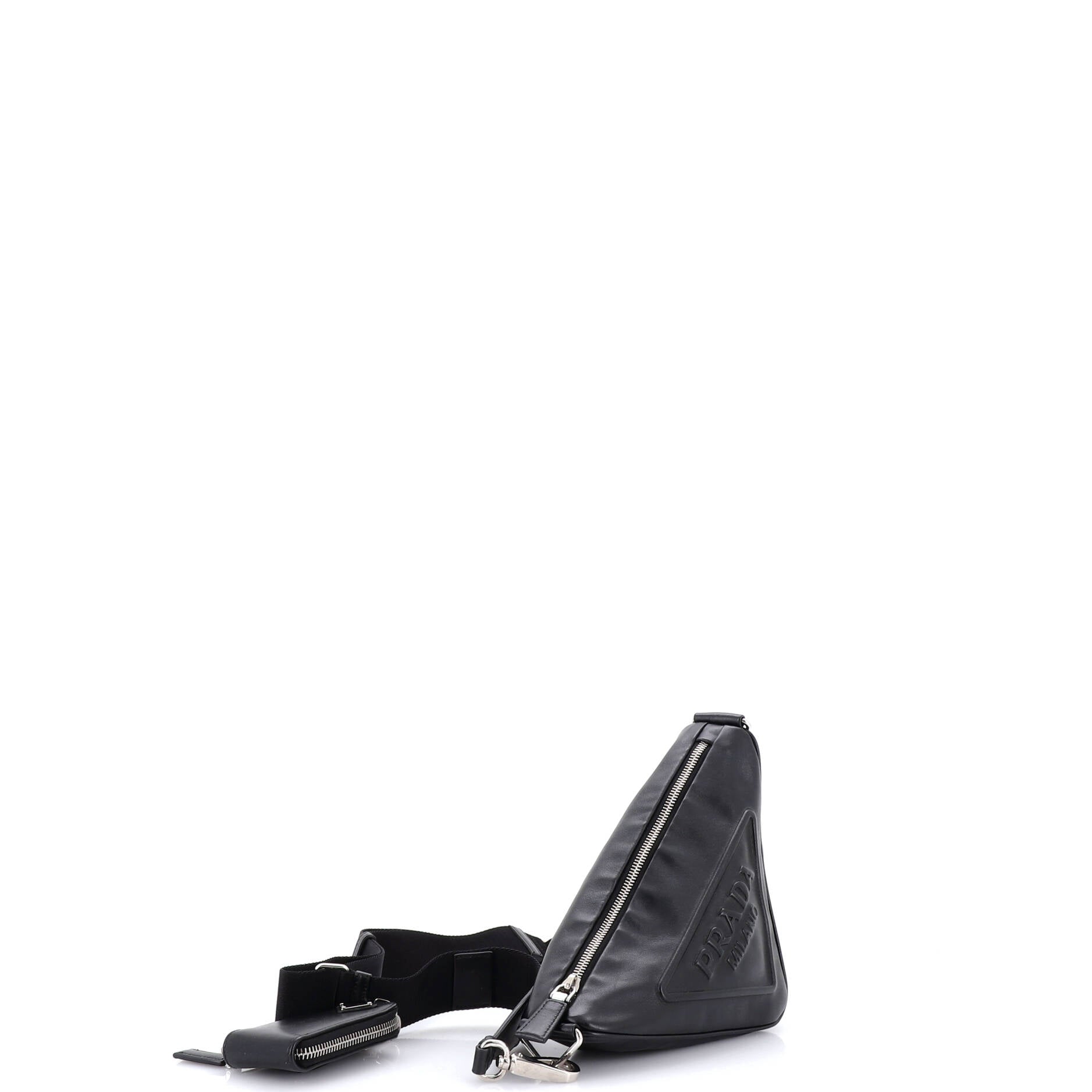 Triangle Logo Zip Crossbody Bag Embossed Leather Mini