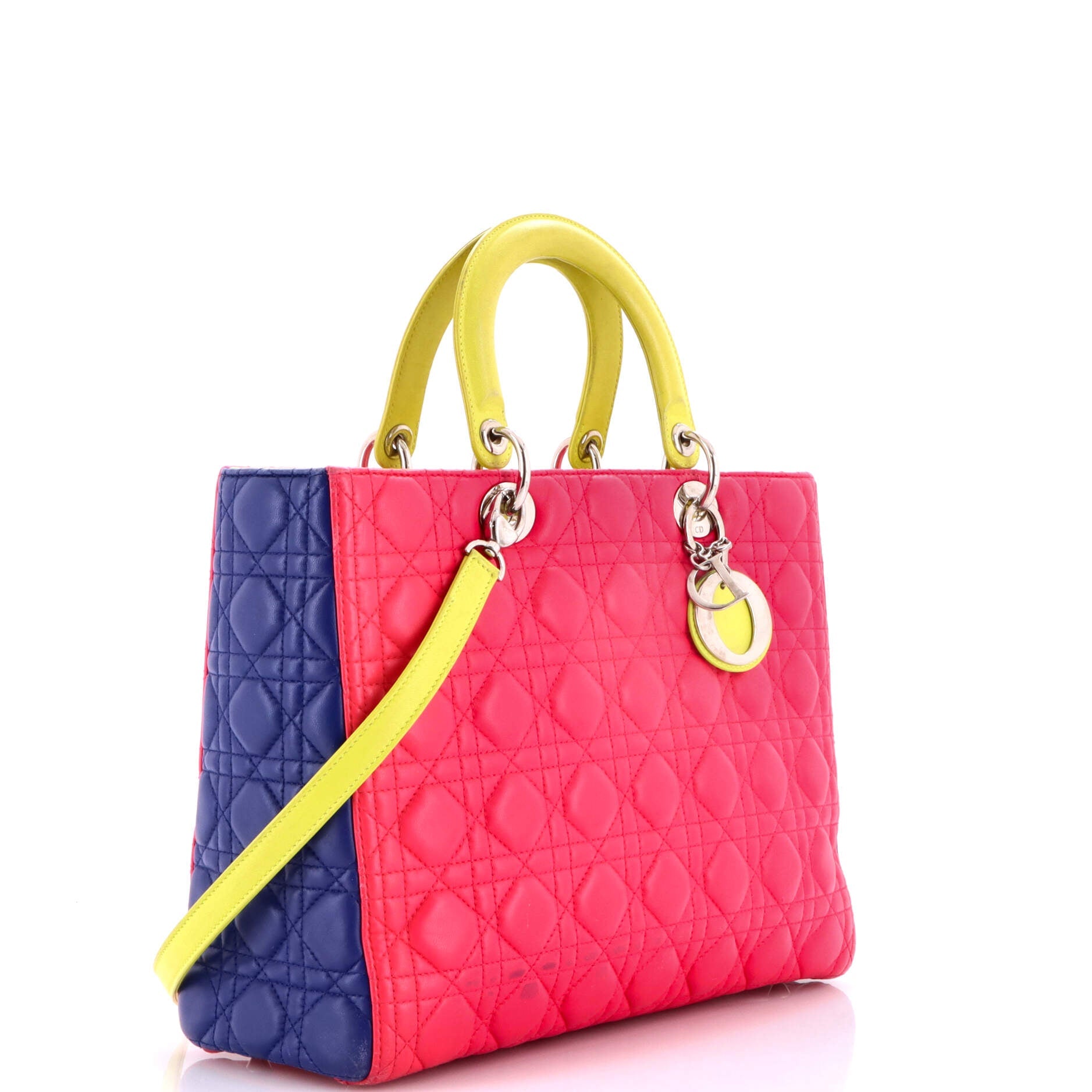 Tricolor Lady Dior Bag Cannage Quilt Leather Large