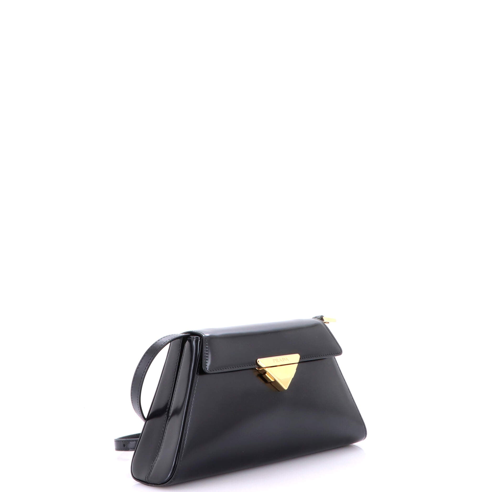Trapezoid Flap Shoulder Bag Brushed Leather